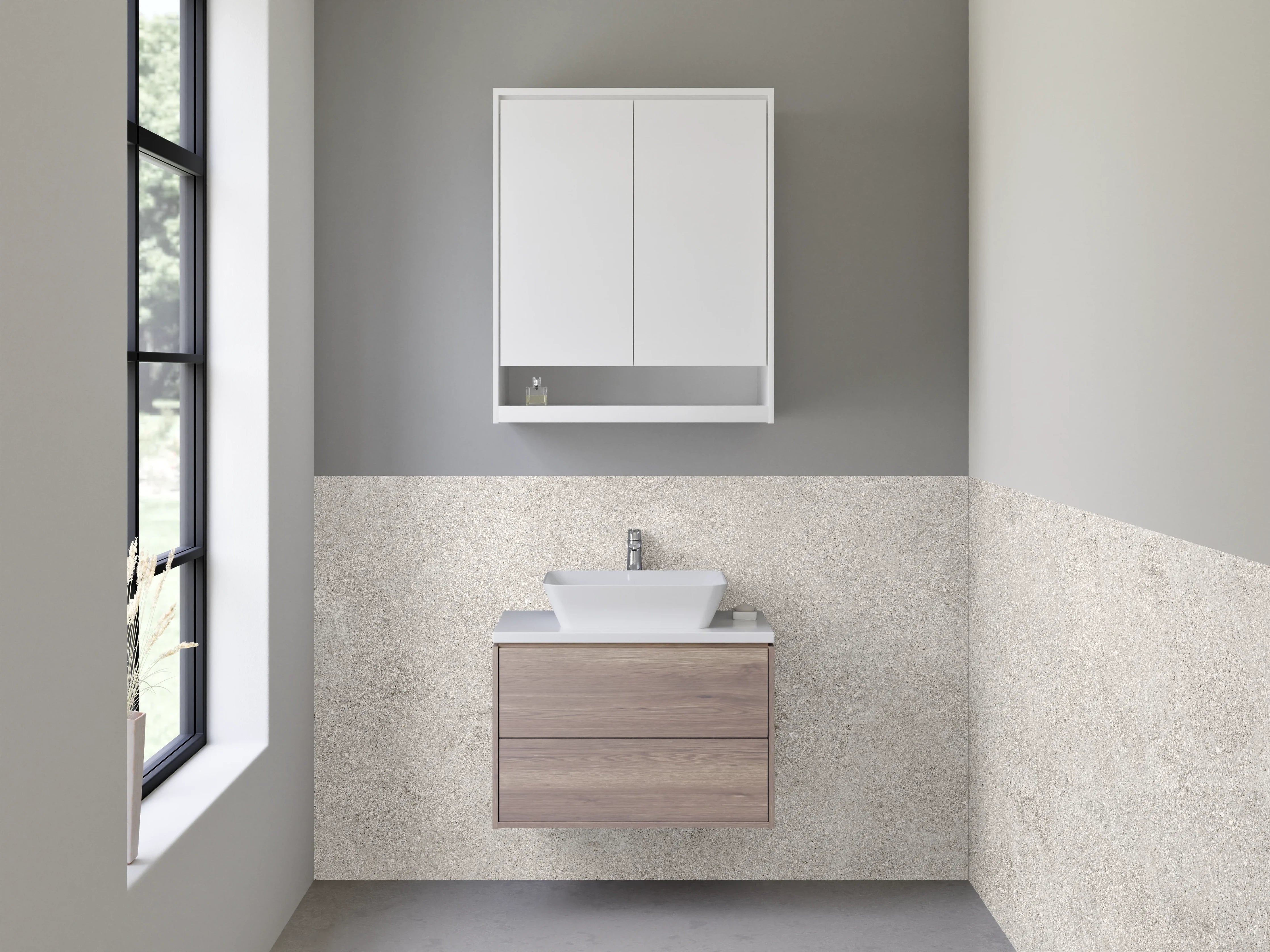 Waschbecken-Rückwand - Betonoptik Weiß-Grau Fliesen-Design