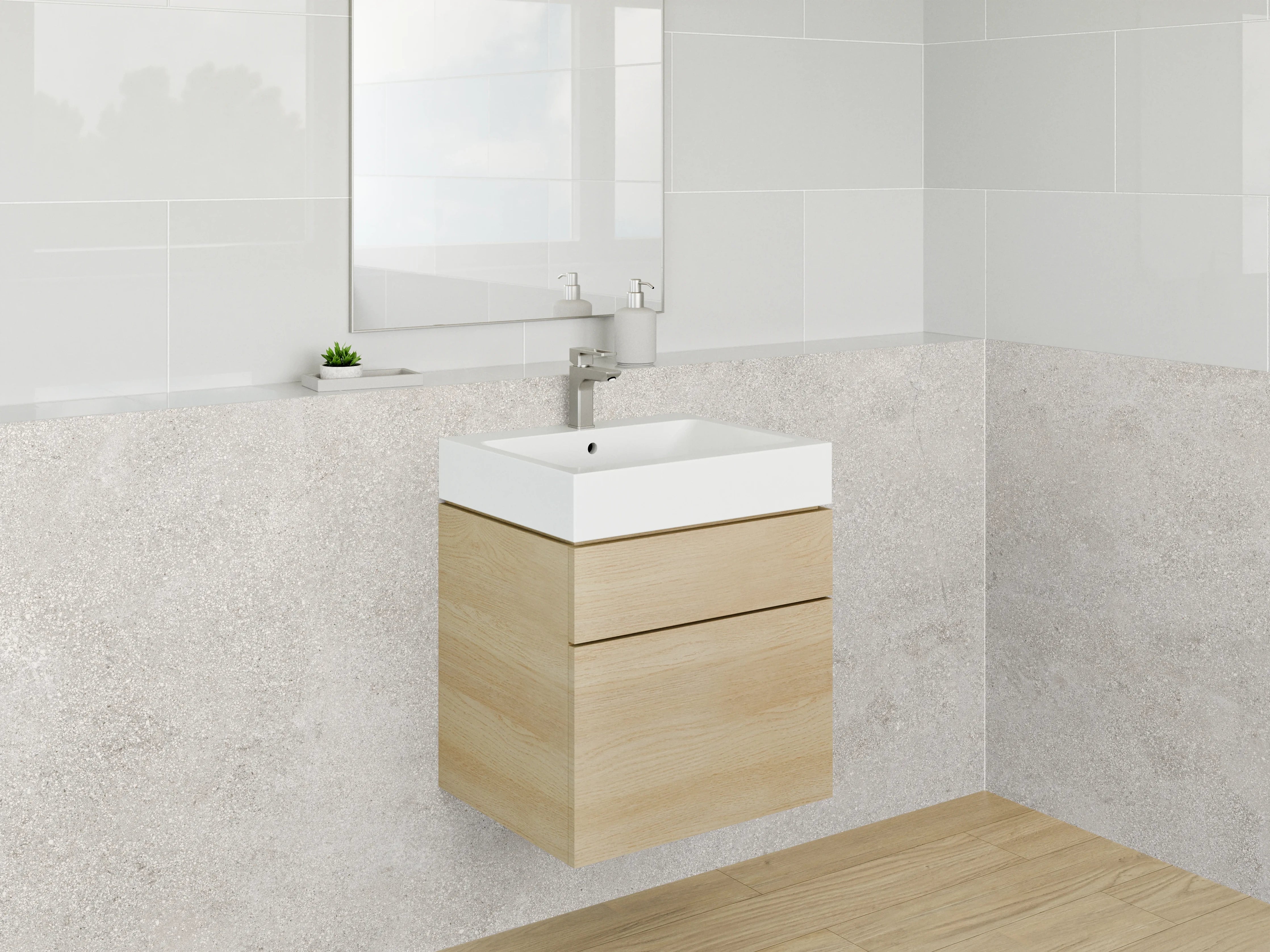 Waschbecken-Rückwand - Betonoptik Weiß-Grau Fliesen-Design