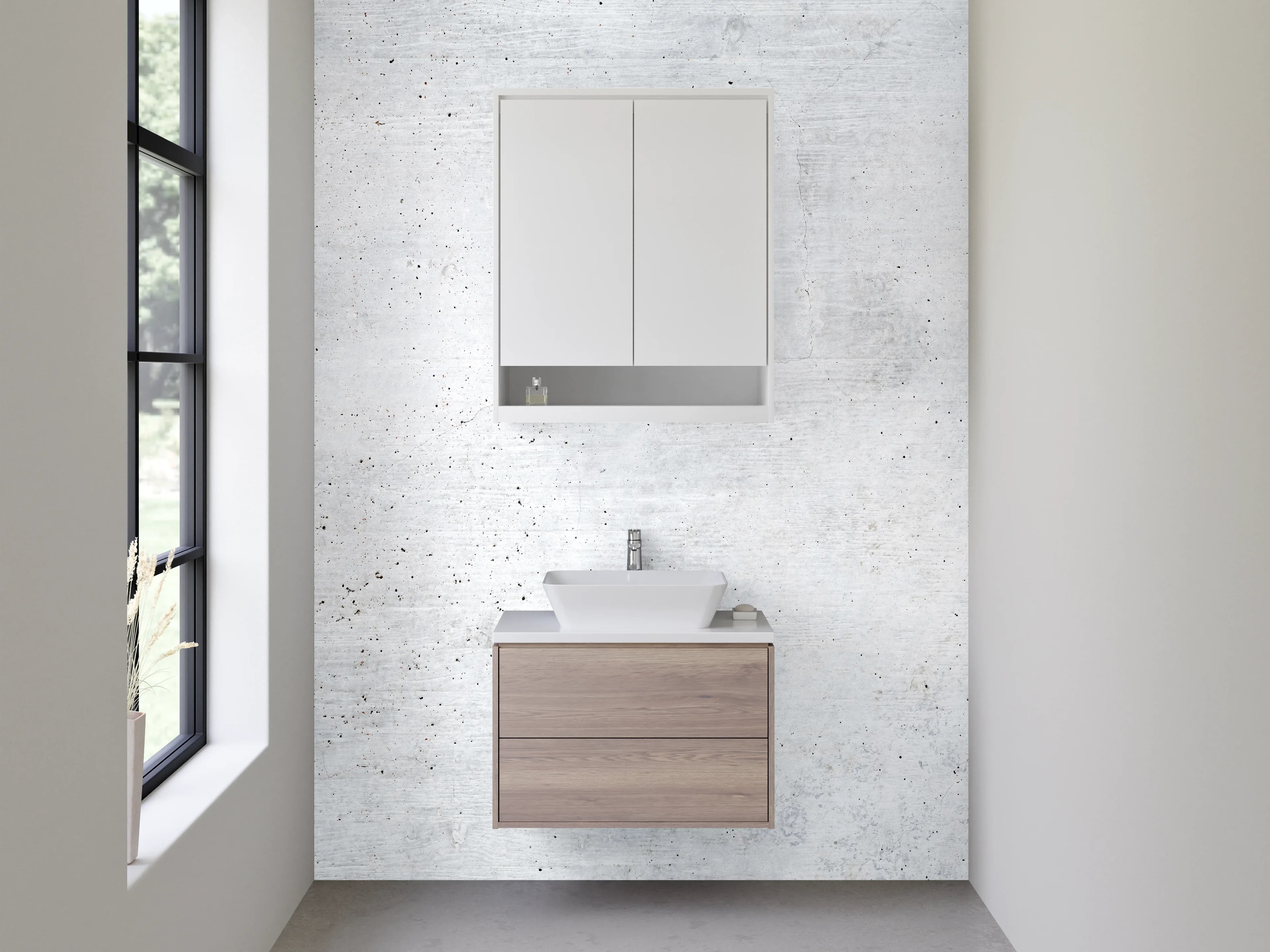 Waschbecken-Rückwand - Betonoptik Weiß-Grau modern