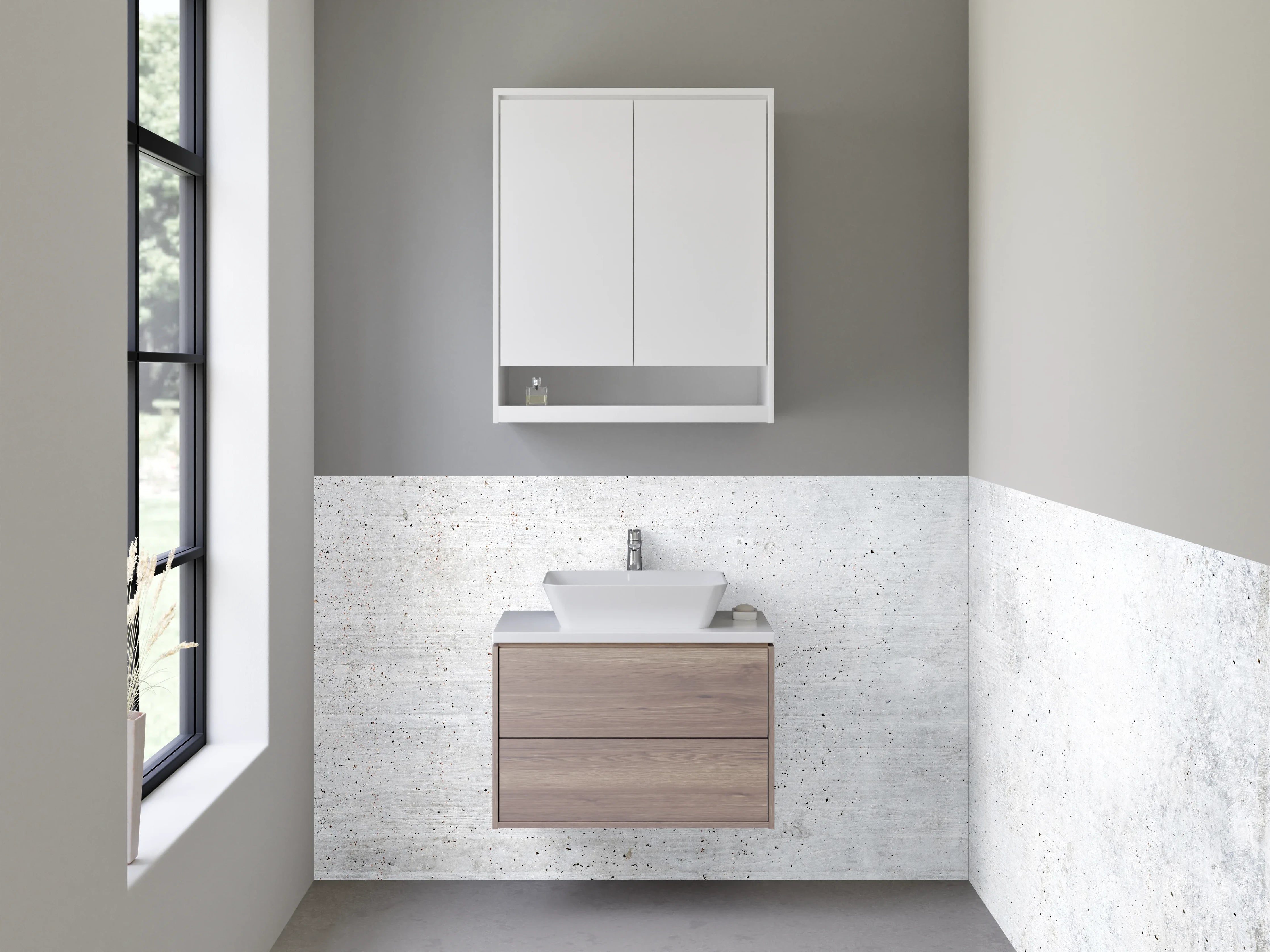 Waschbecken-Rückwand - Betonoptik Weiß-Grau modern
