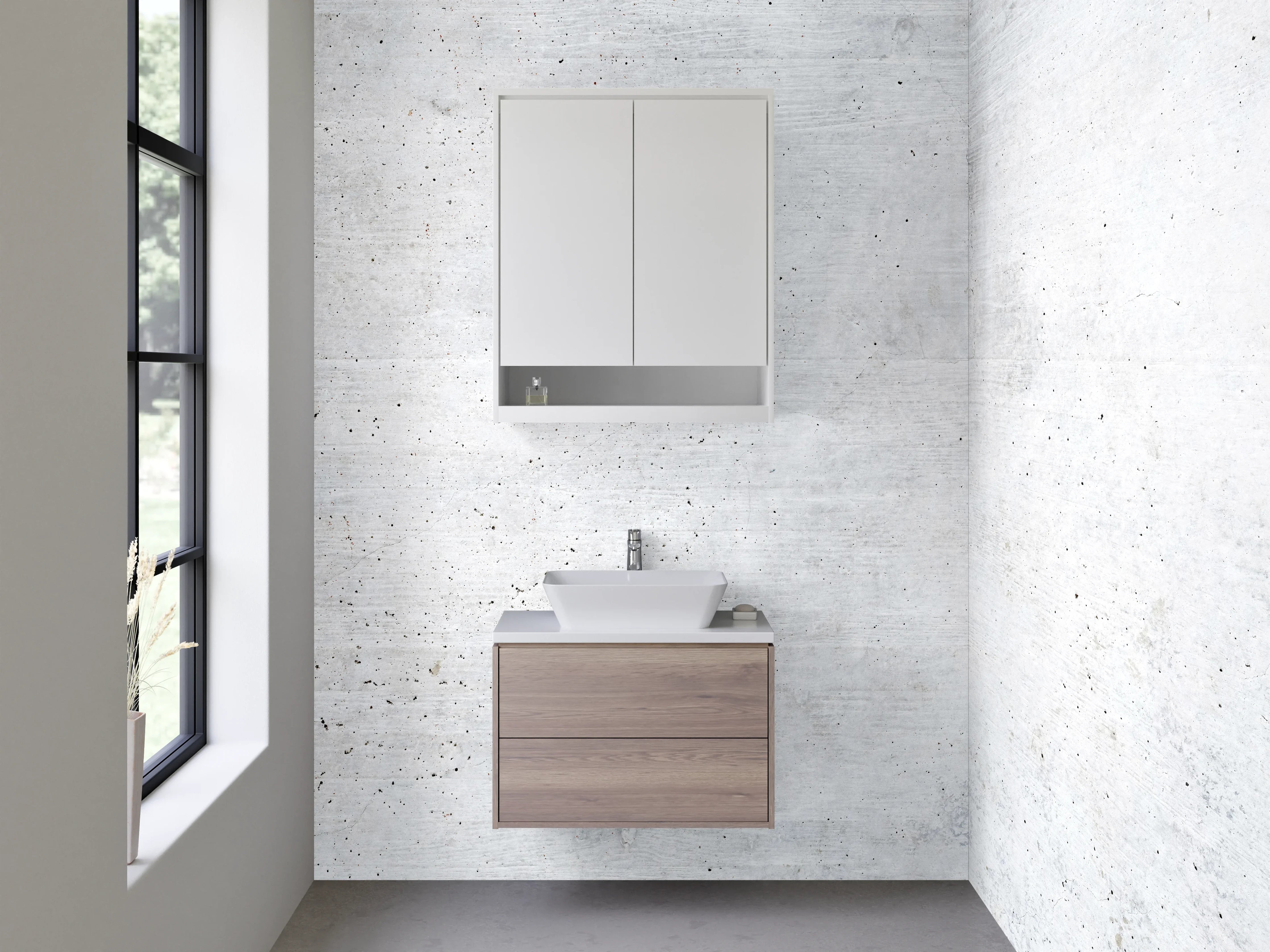 Waschbecken-Rückwand - Betonoptik Weiß-Grau modern