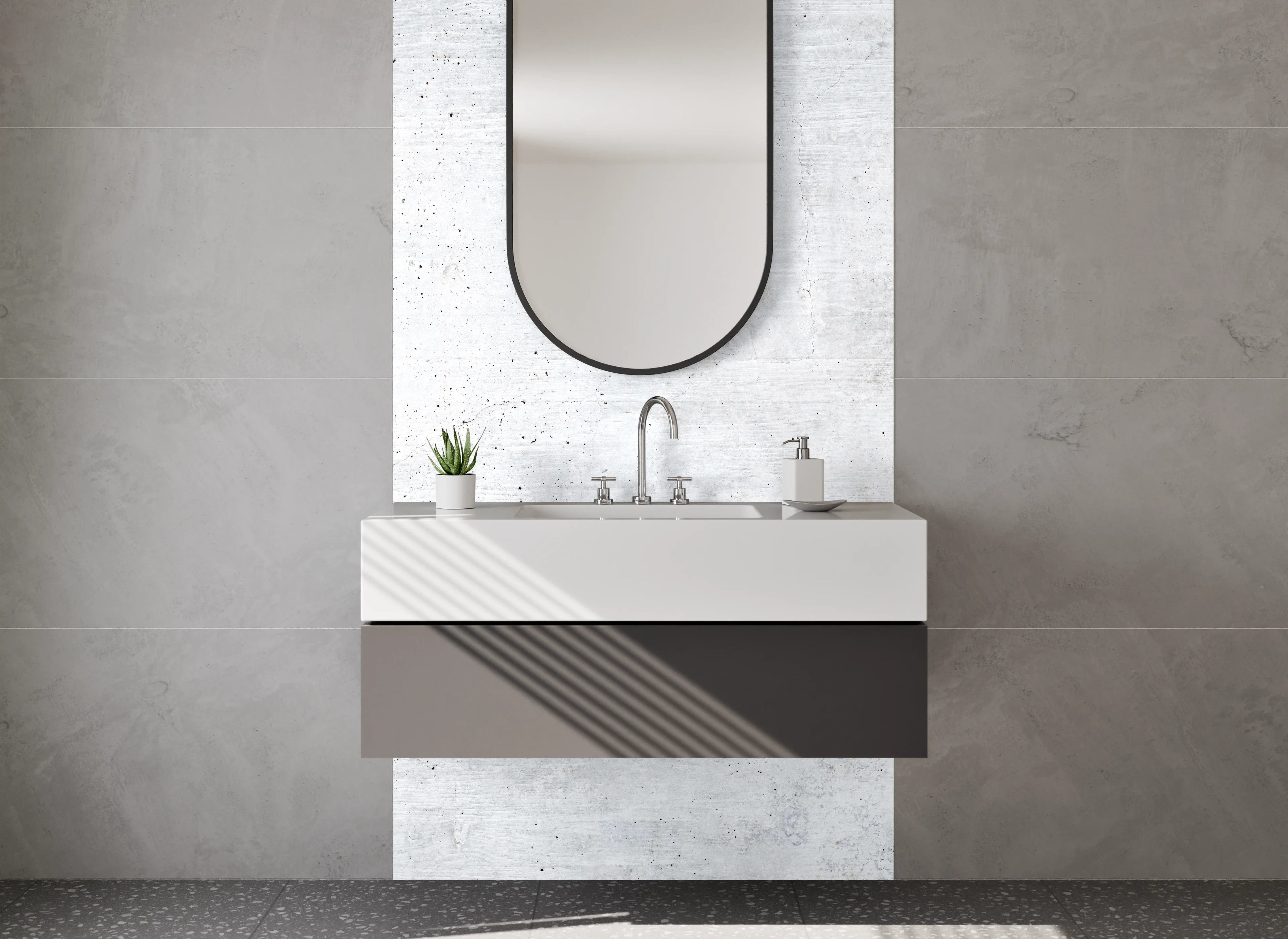 Waschbecken-Rückwand - Betonoptik Weiß-Grau modern