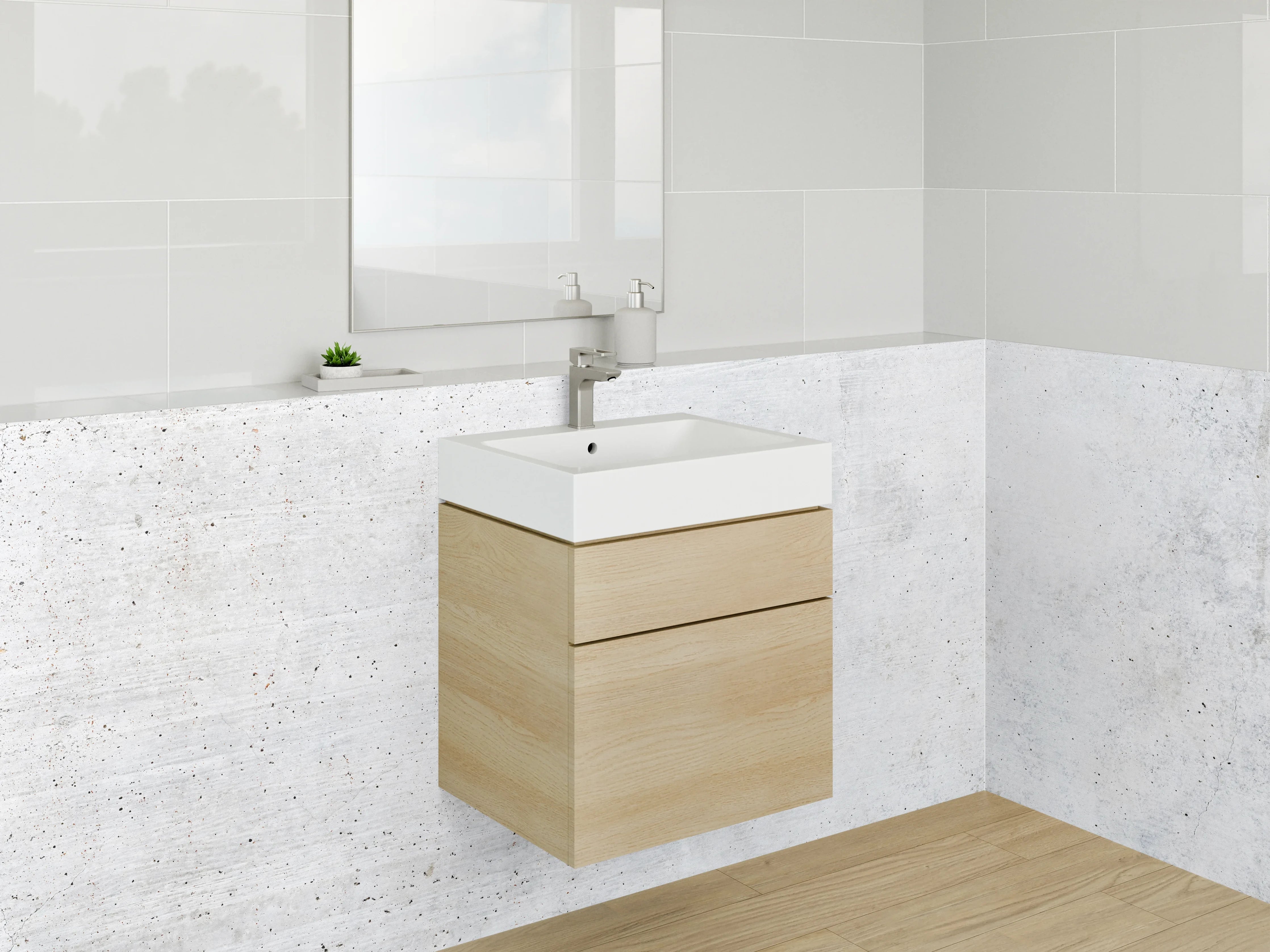 Waschbecken-Rückwand - Betonoptik Weiß-Grau modern