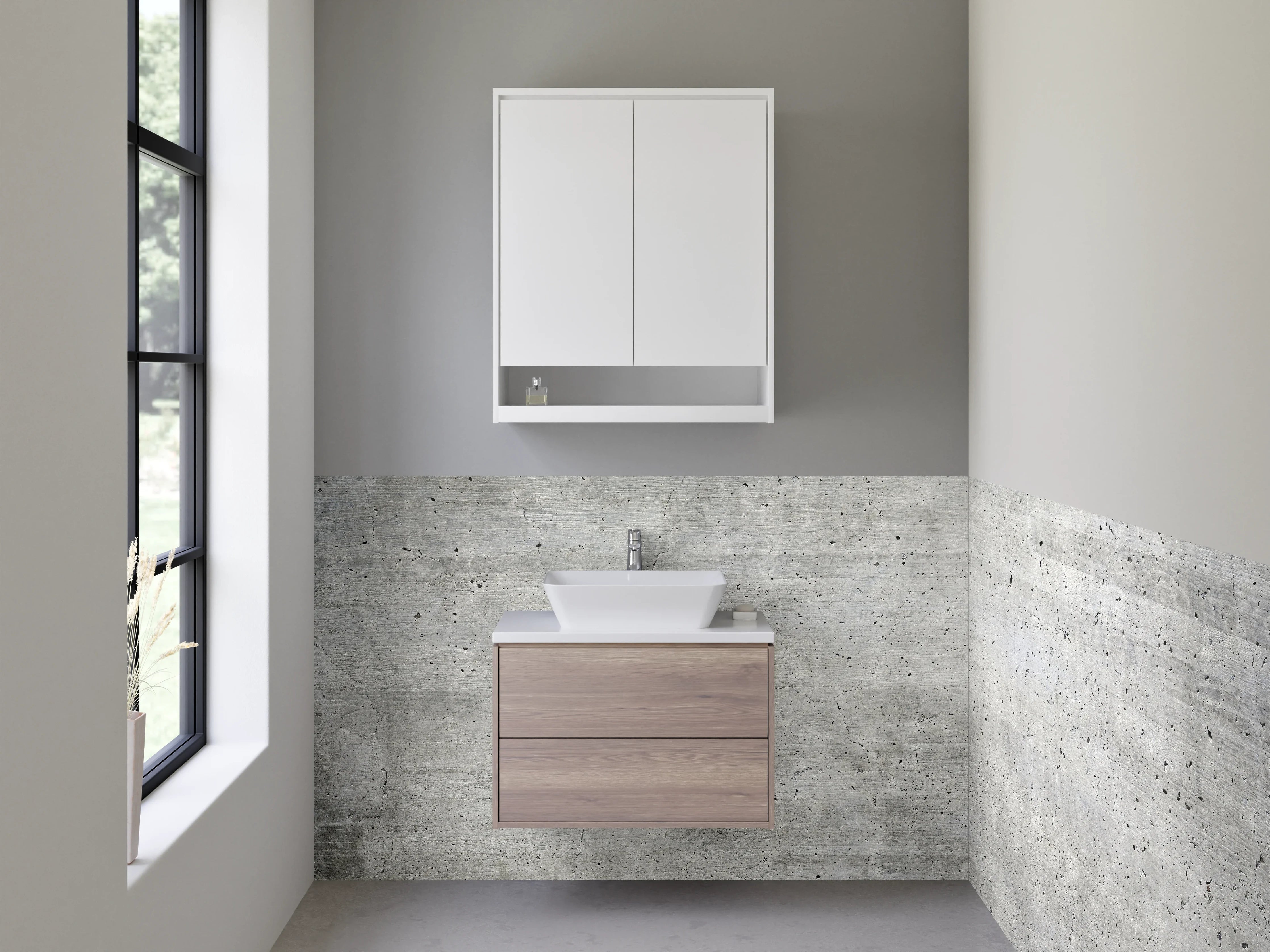 Waschbecken-Rückwand - Betonoptik Weißgrau Minimalistisch