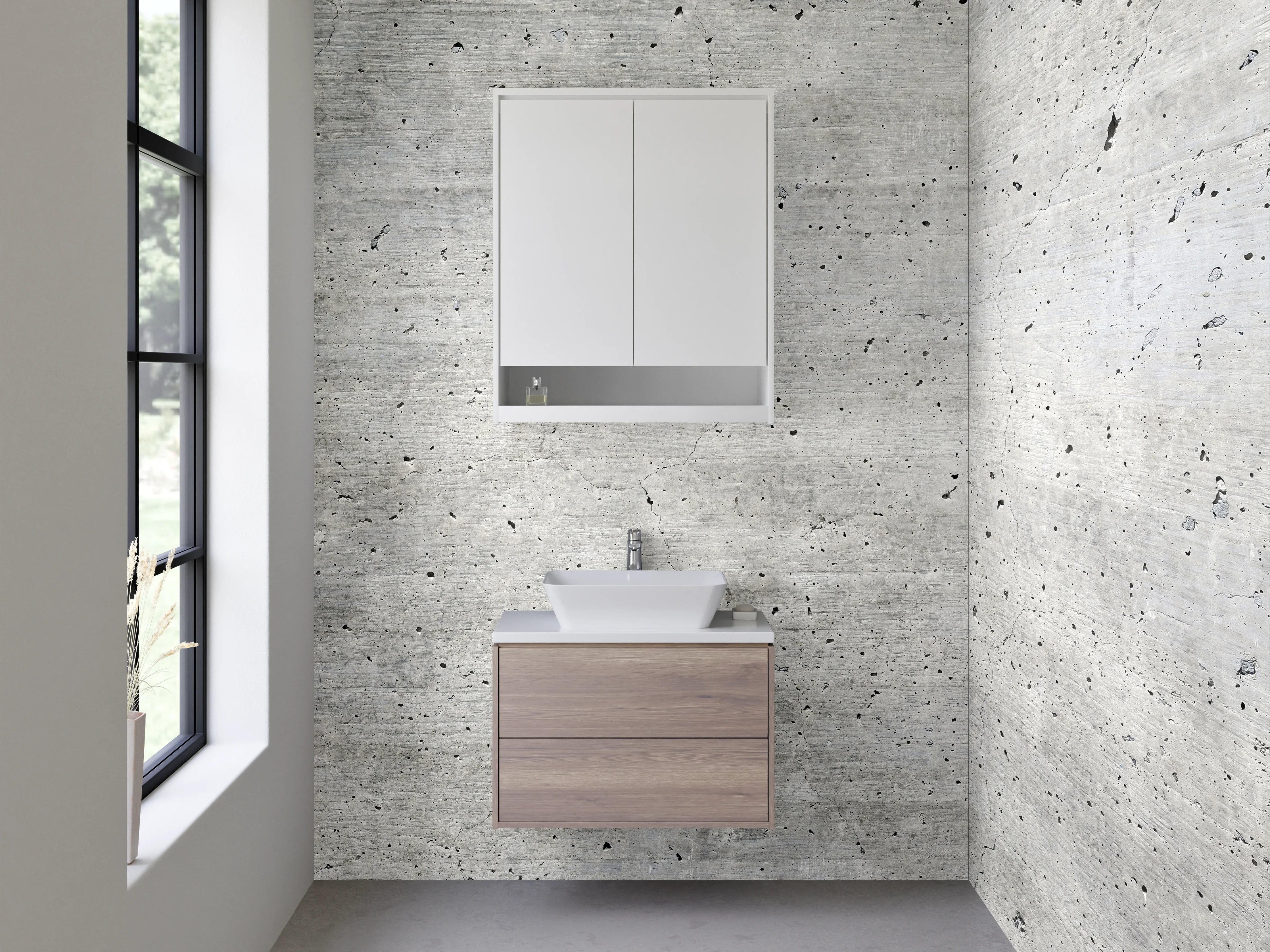 Waschbecken-Rückwand - Betonoptik Weißgrau Minimalistisch