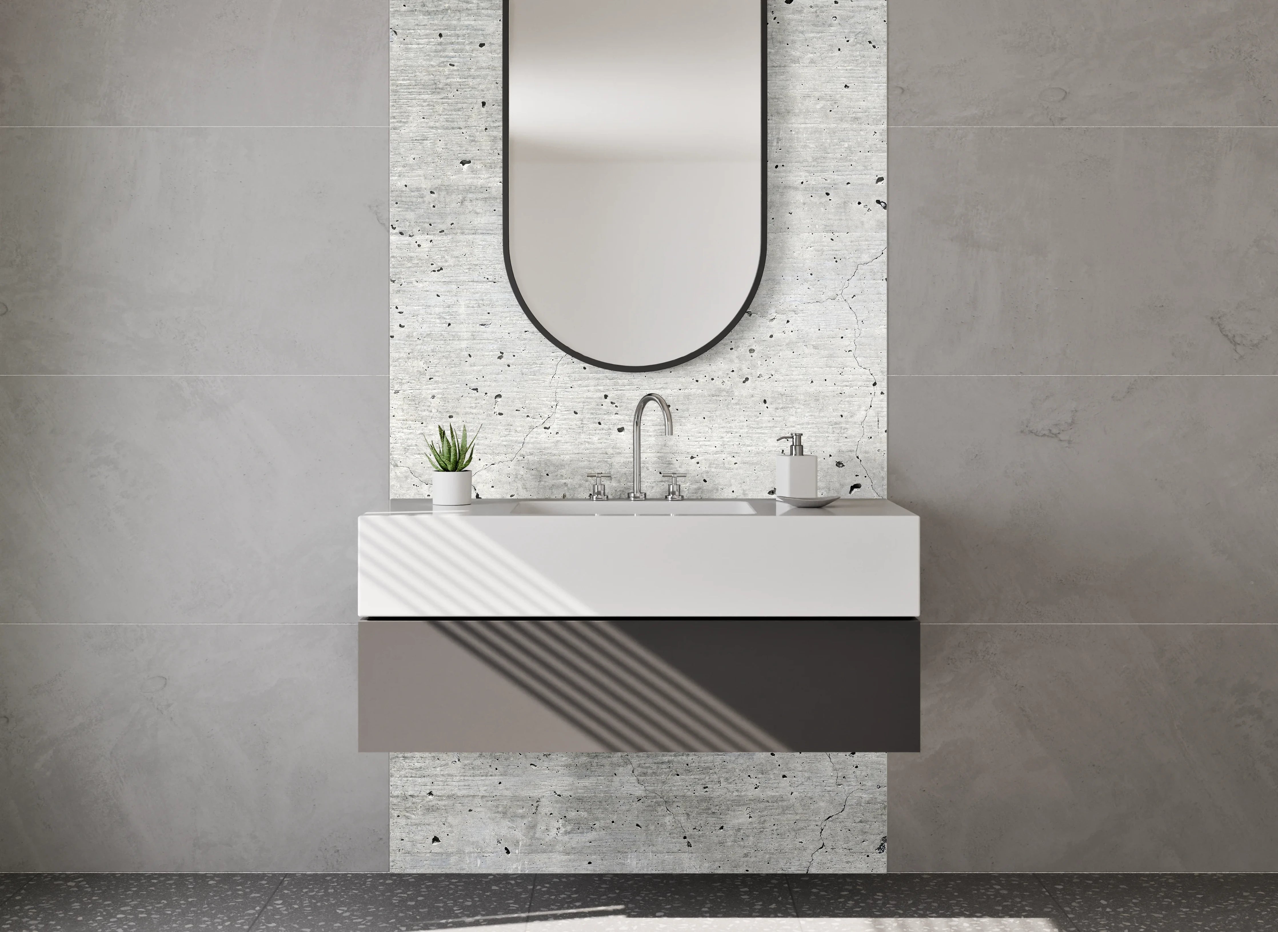 Waschbecken-Rückwand - Betonoptik Weißgrau Minimalistisch