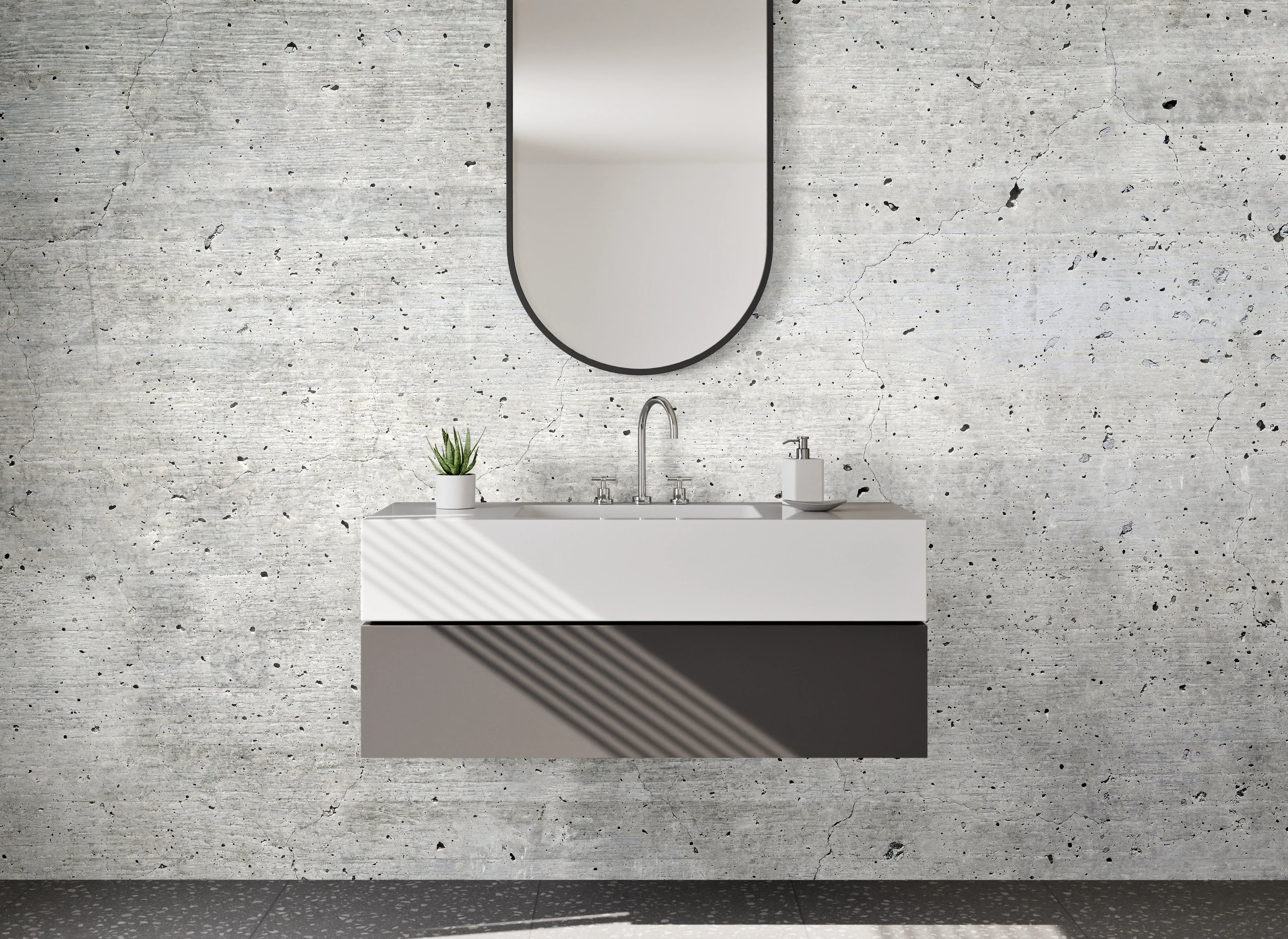 Waschbecken-Rückwand - Betonoptik Weißgrau Minimalistisch