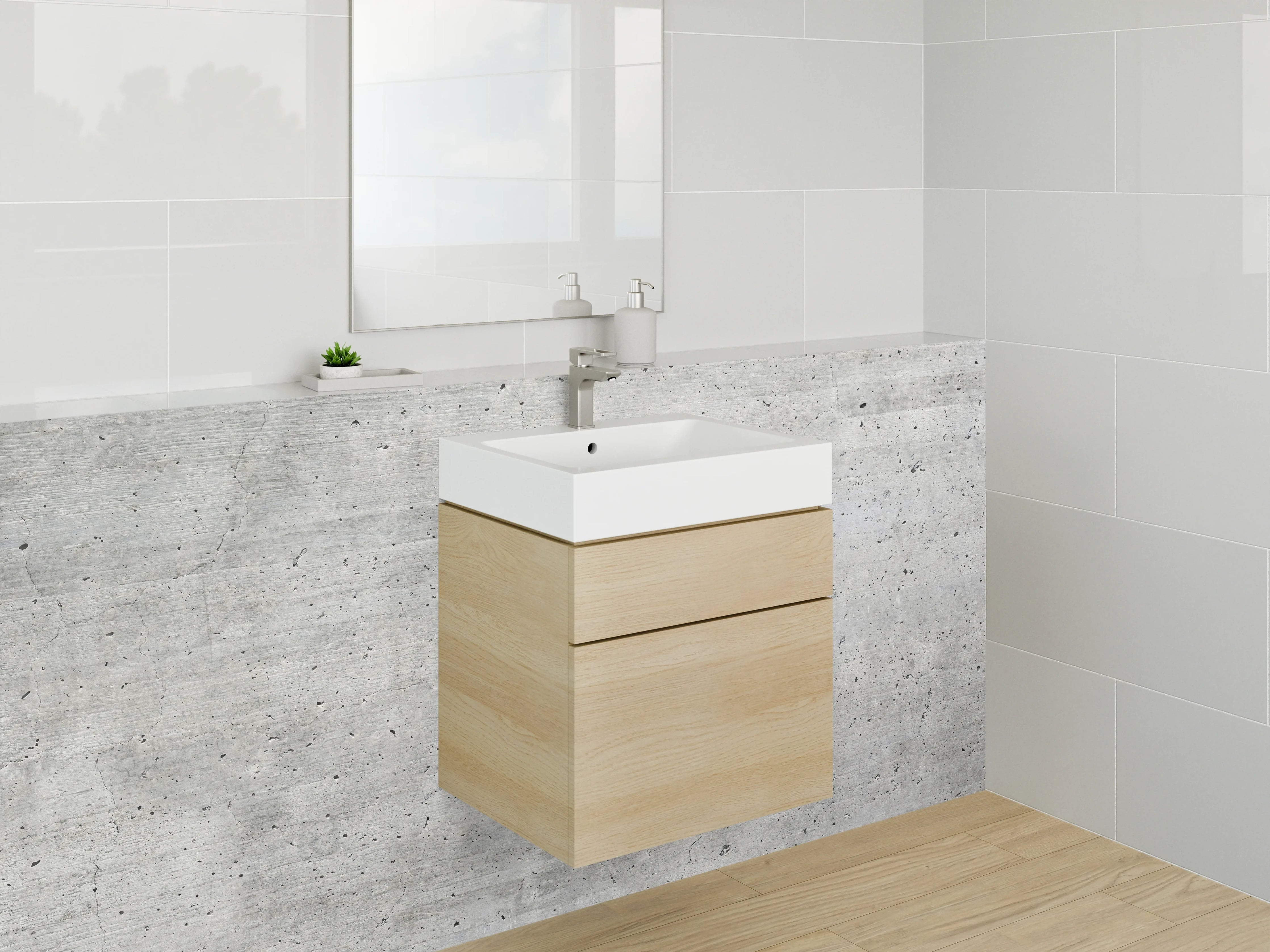 Waschbecken-Rückwand - Betonoptik Weißgrau Minimalistisch
