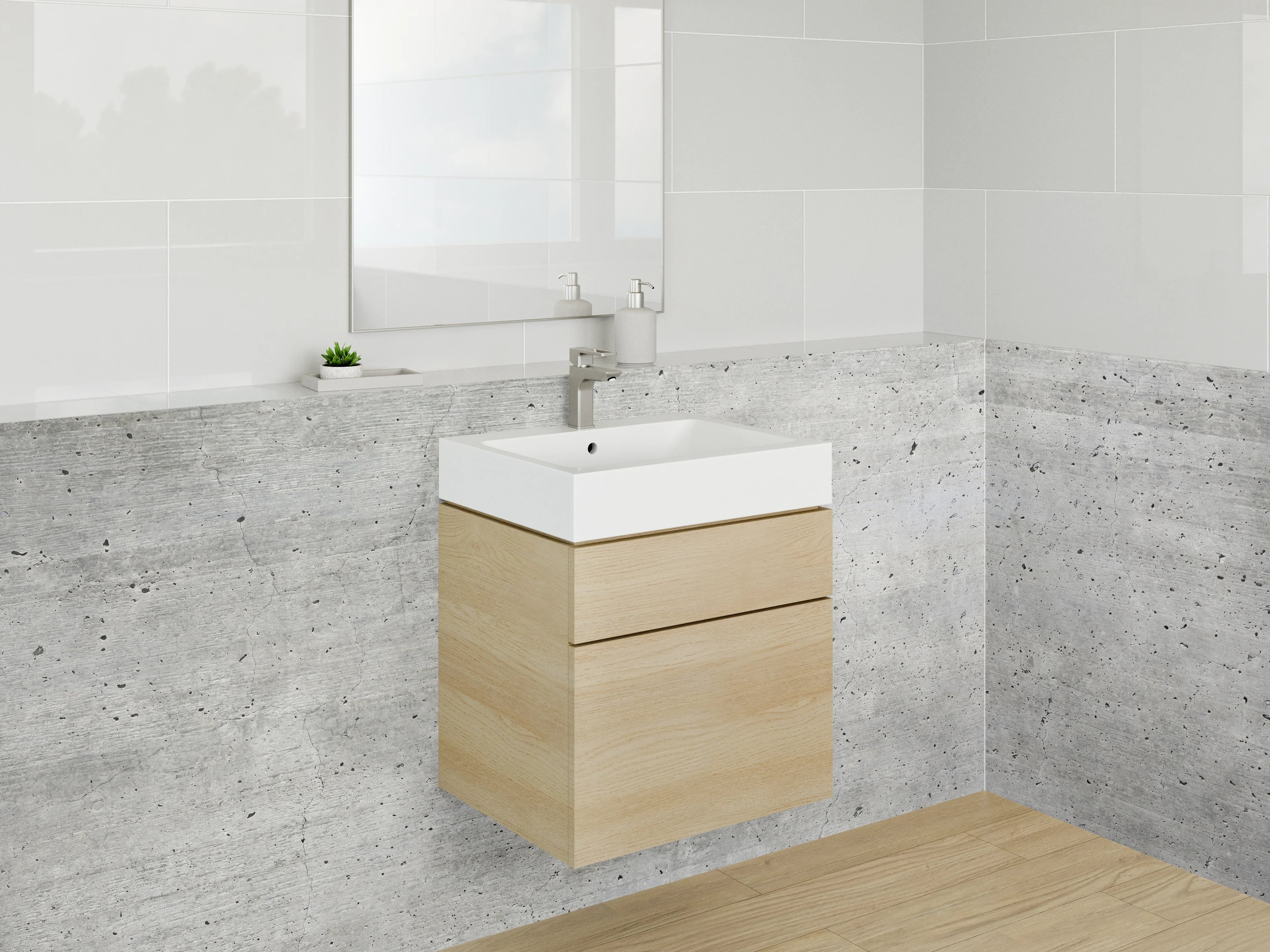 Waschbecken-Rückwand - Betonoptik Weißgrau Minimalistisch