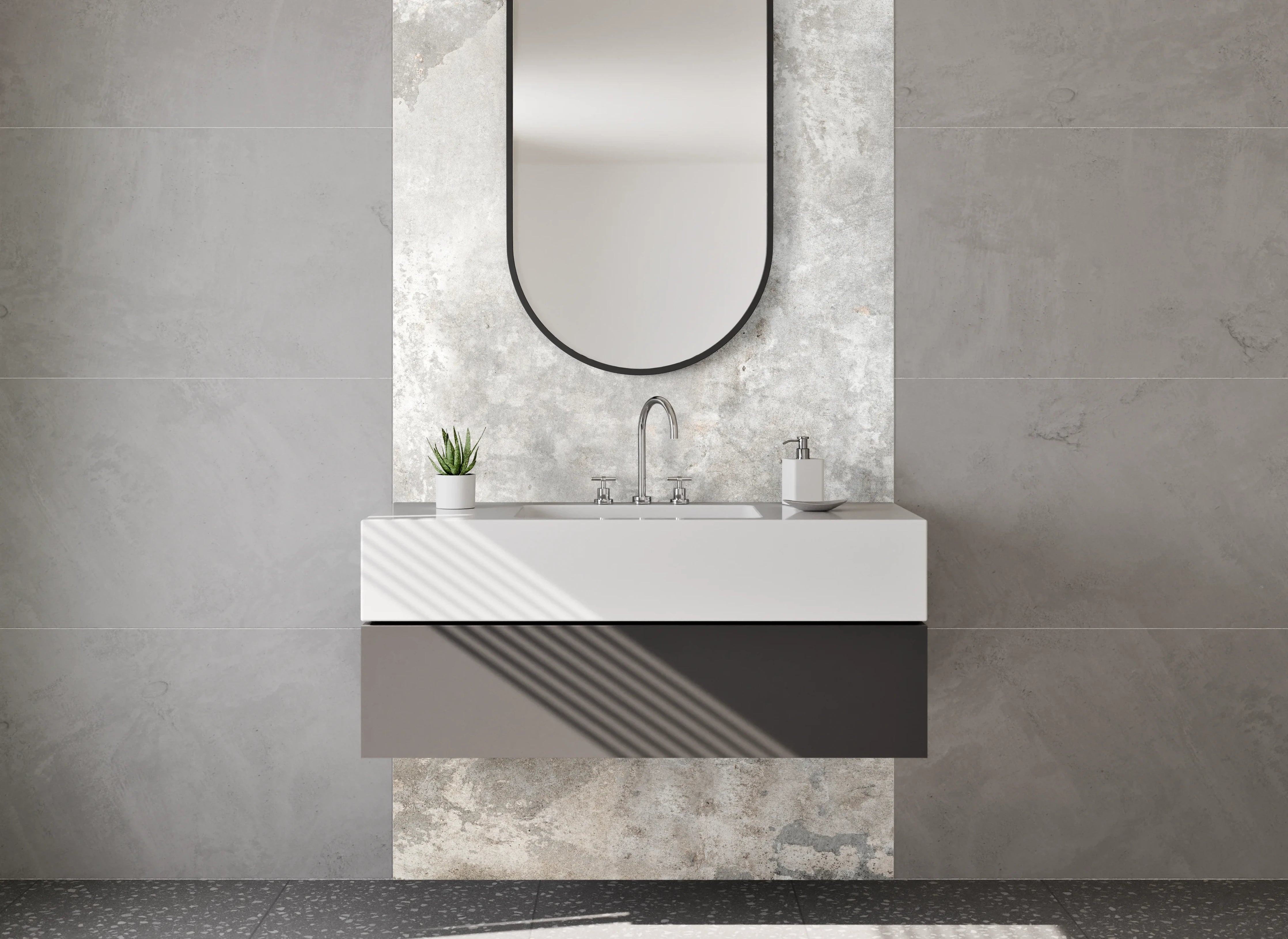 Waschbecken-Rückwand - Betonoptik grau-weiß Wandpaneel