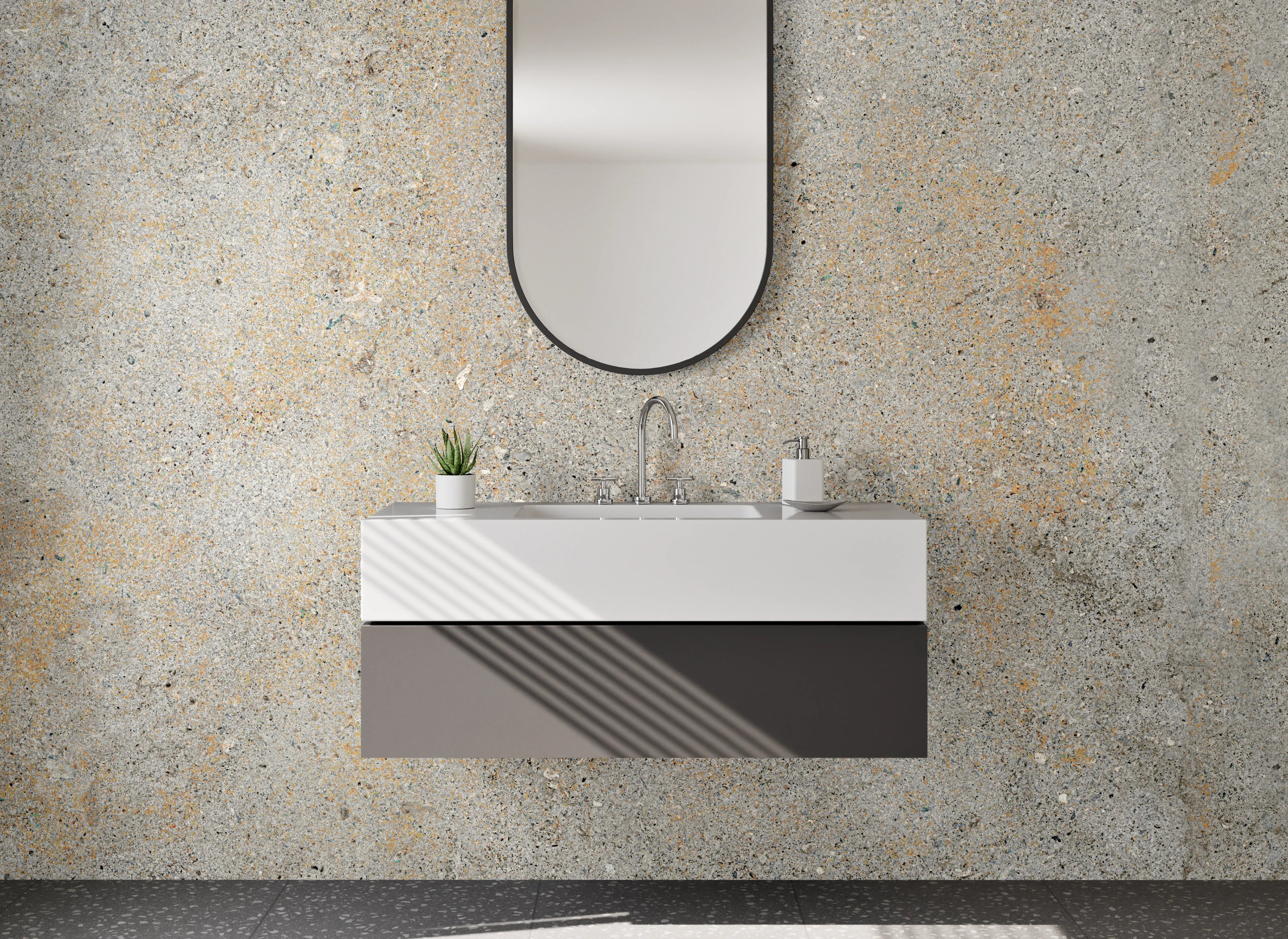 Waschbecken-Rückwand - Betonoptik in Grau mit pastellfarbenen Akzenten