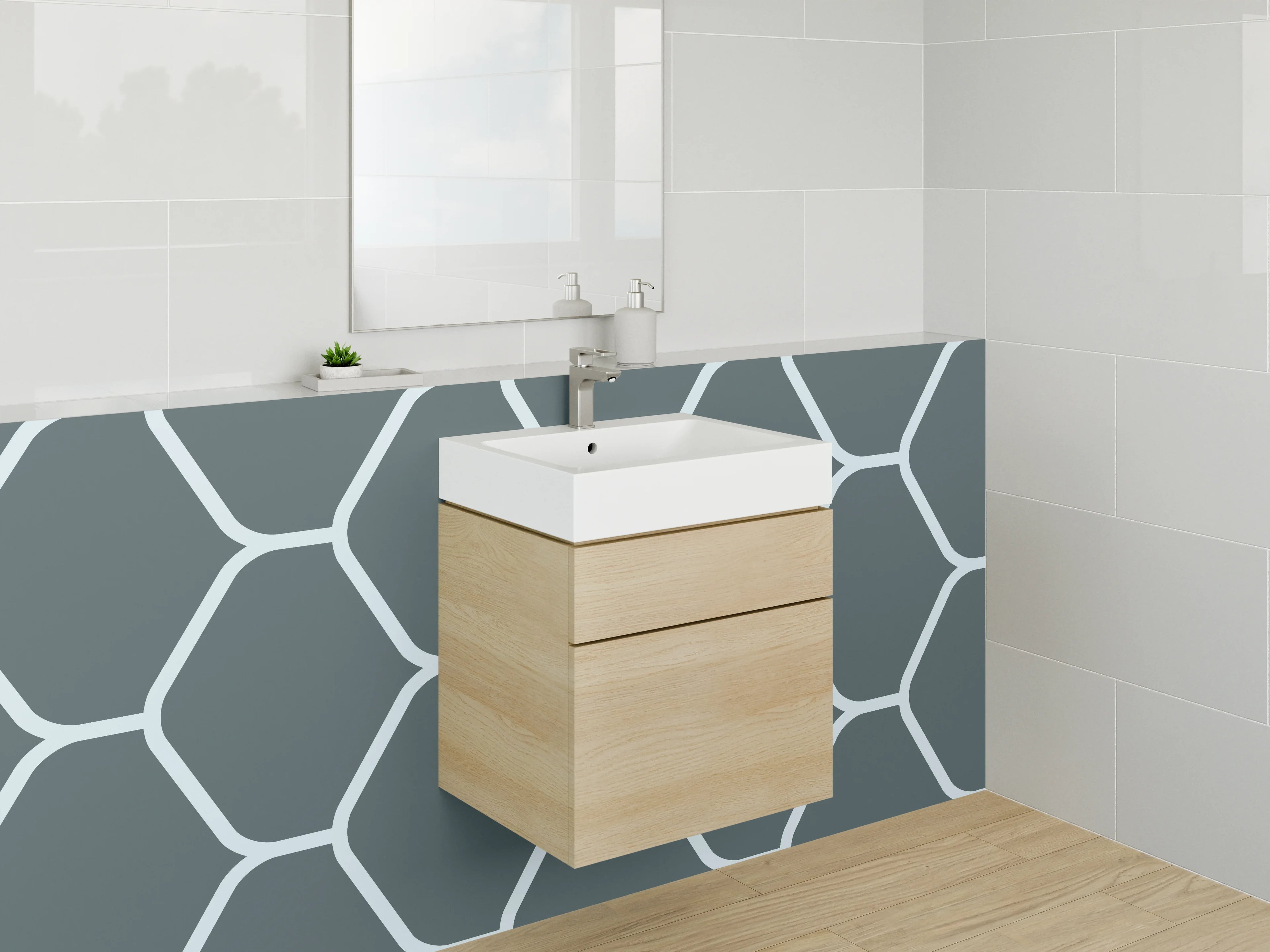 Waschbecken-Rückwand - Bienenwaben Hexagon Muster Grau