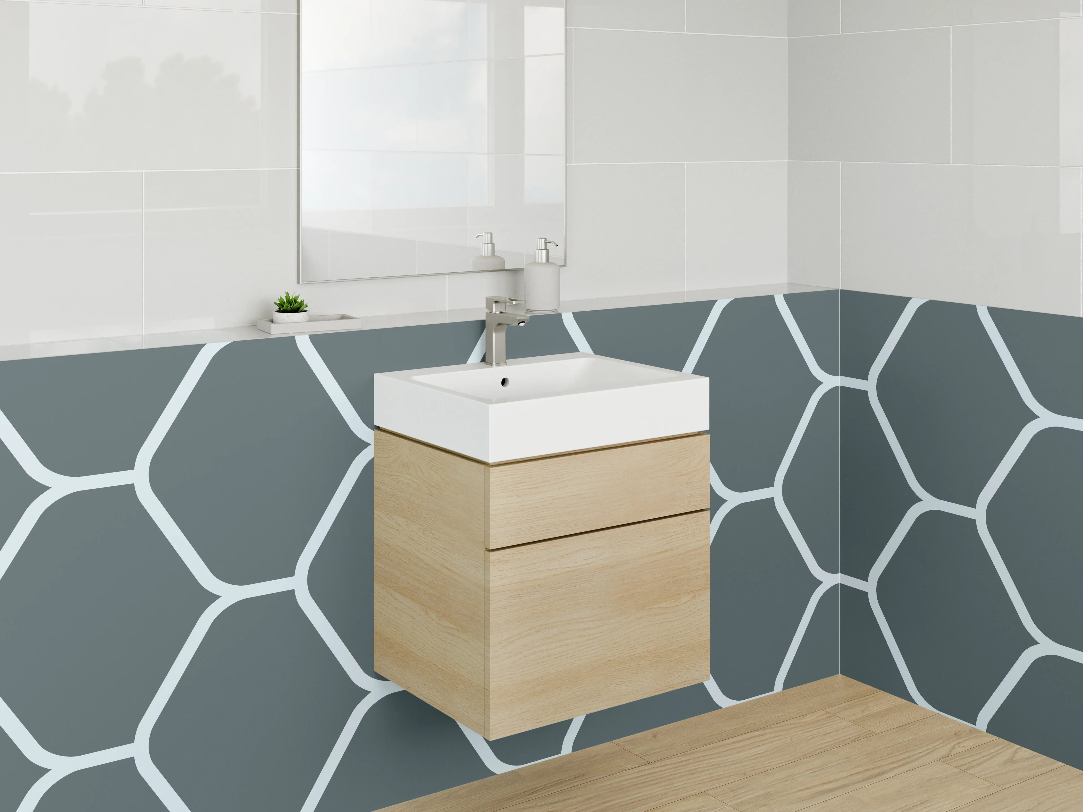 Waschbecken-Rückwand - Bienenwaben Hexagon Muster Grau