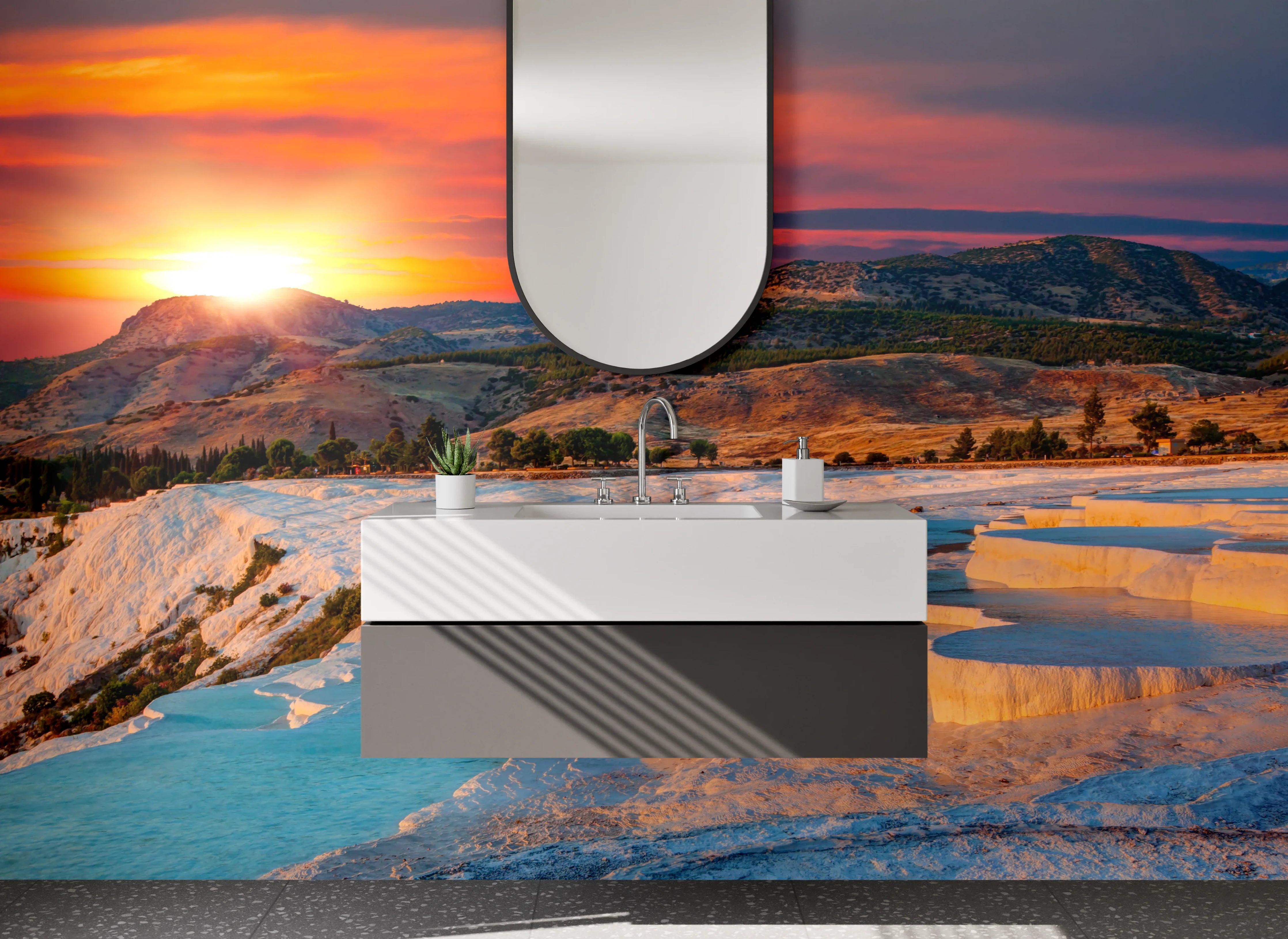 Waschbecken-Rückwand - Bilder vom Sonnenuntergang bei Pamukkale