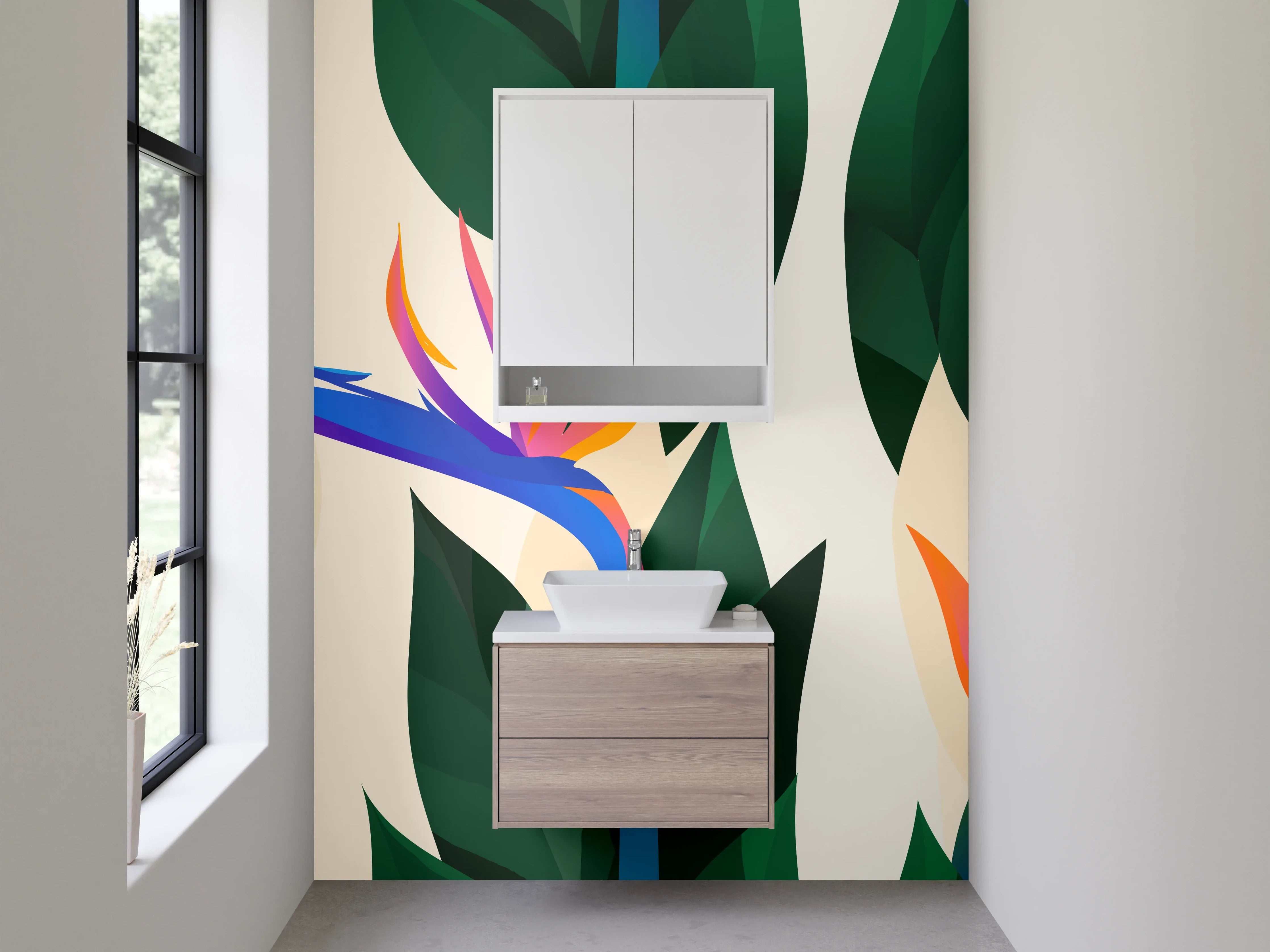 Waschbecken-Rückwand - Bird of Paradise Illustration Dschungel