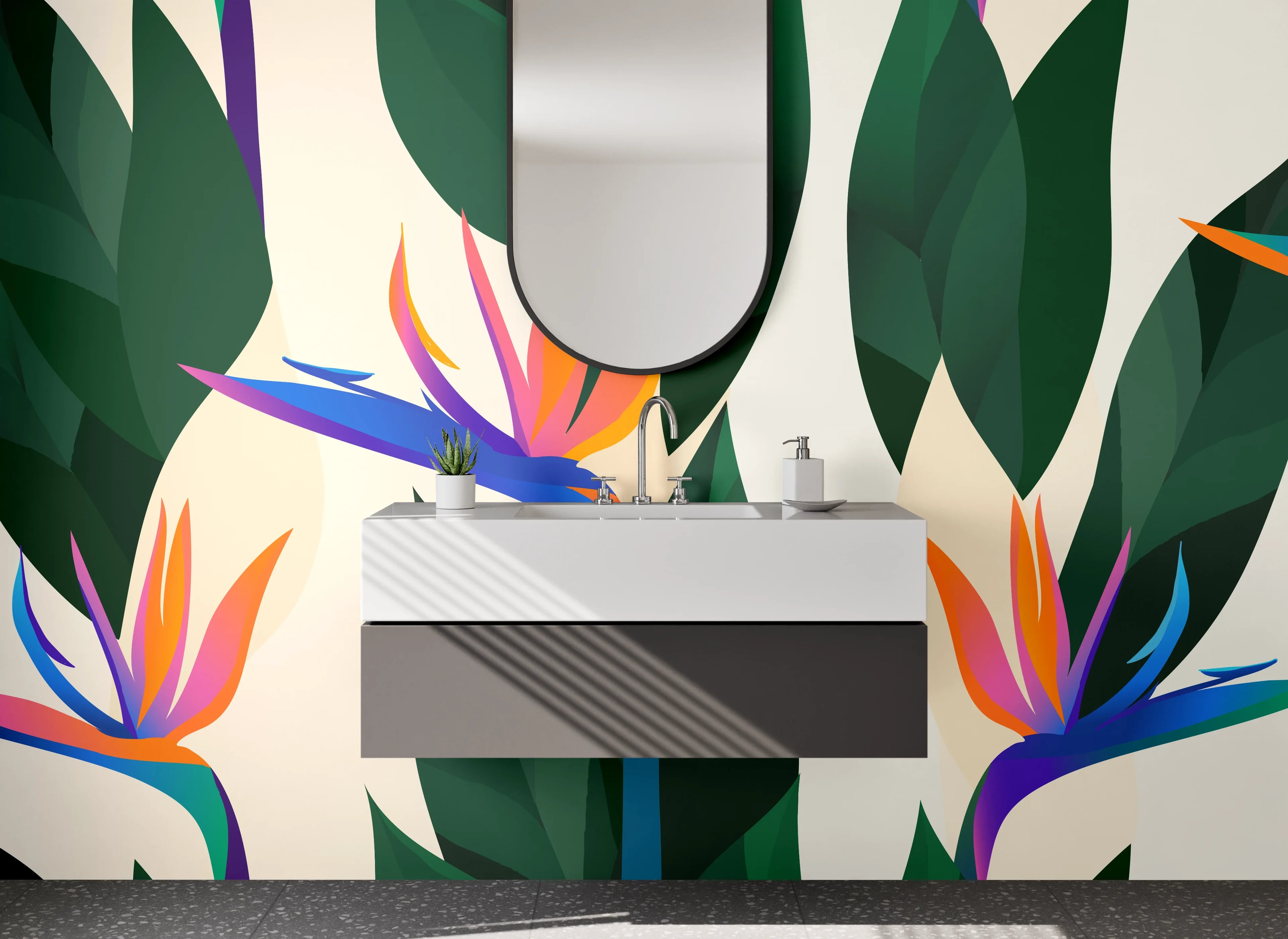 Waschbecken-Rückwand - Bird of Paradise Illustration Dschungel