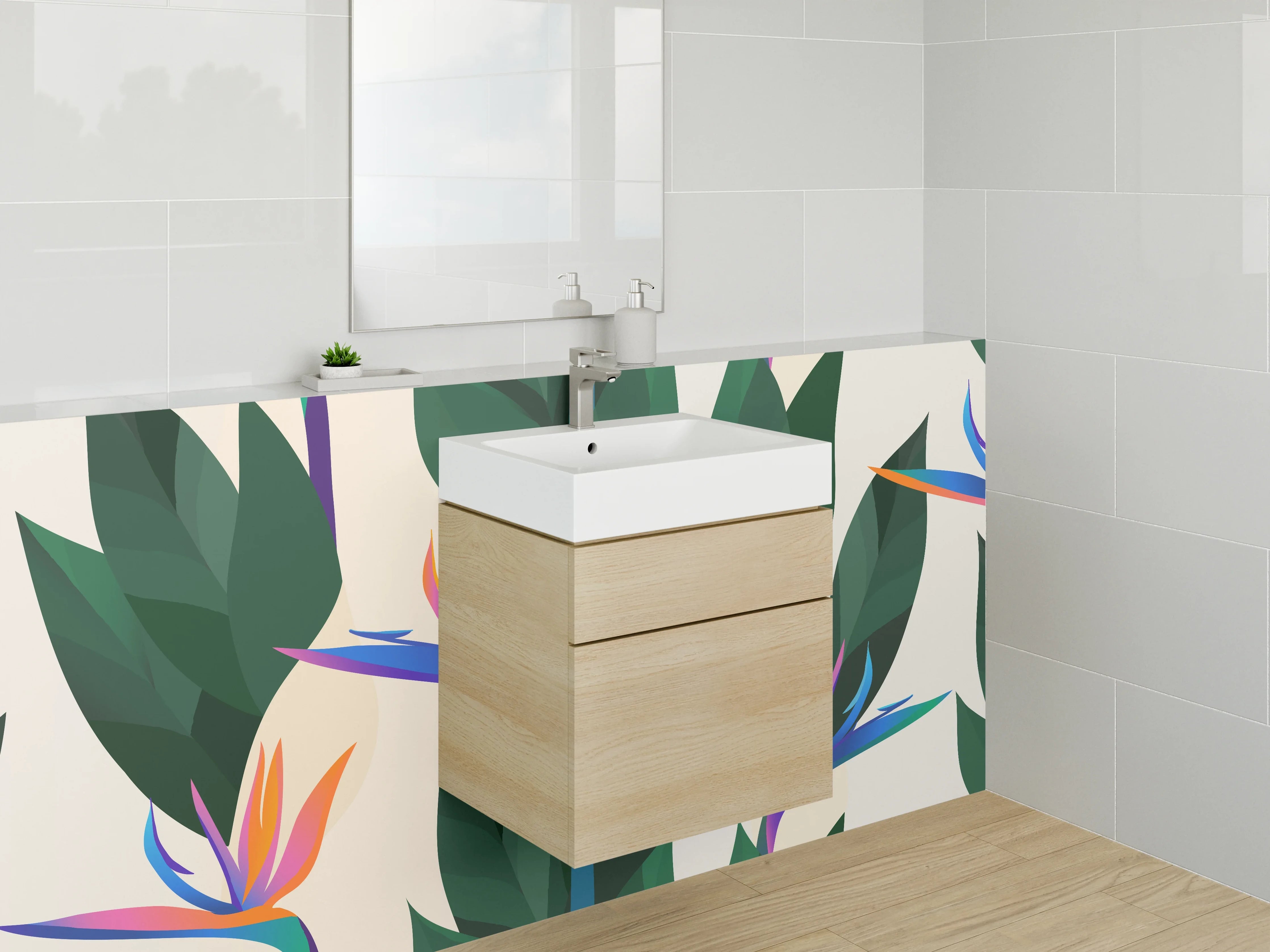 Waschbecken-Rückwand - Bird of Paradise Illustration Dschungel