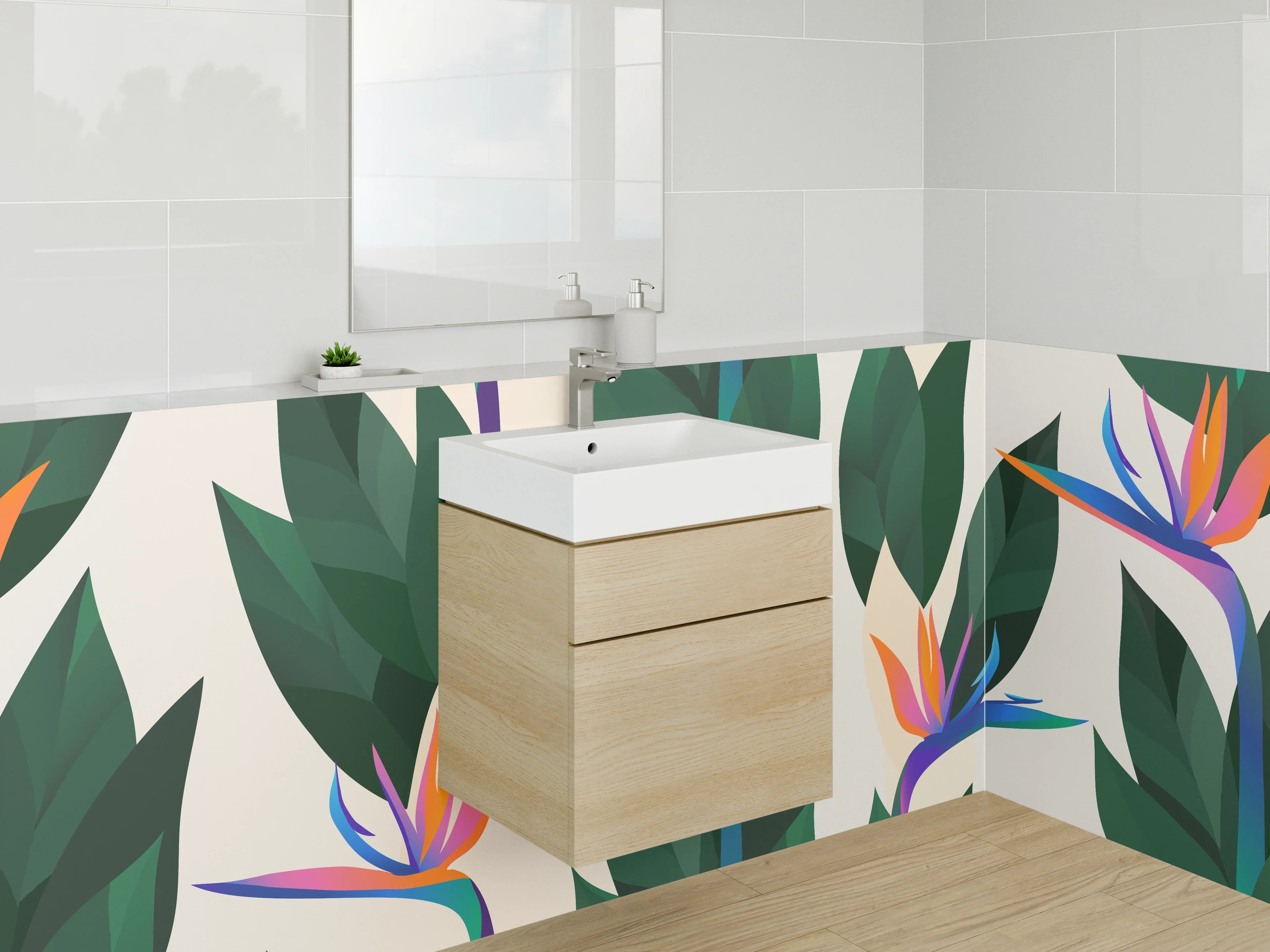 Waschbecken-Rückwand - Bird of Paradise Illustration Dschungel