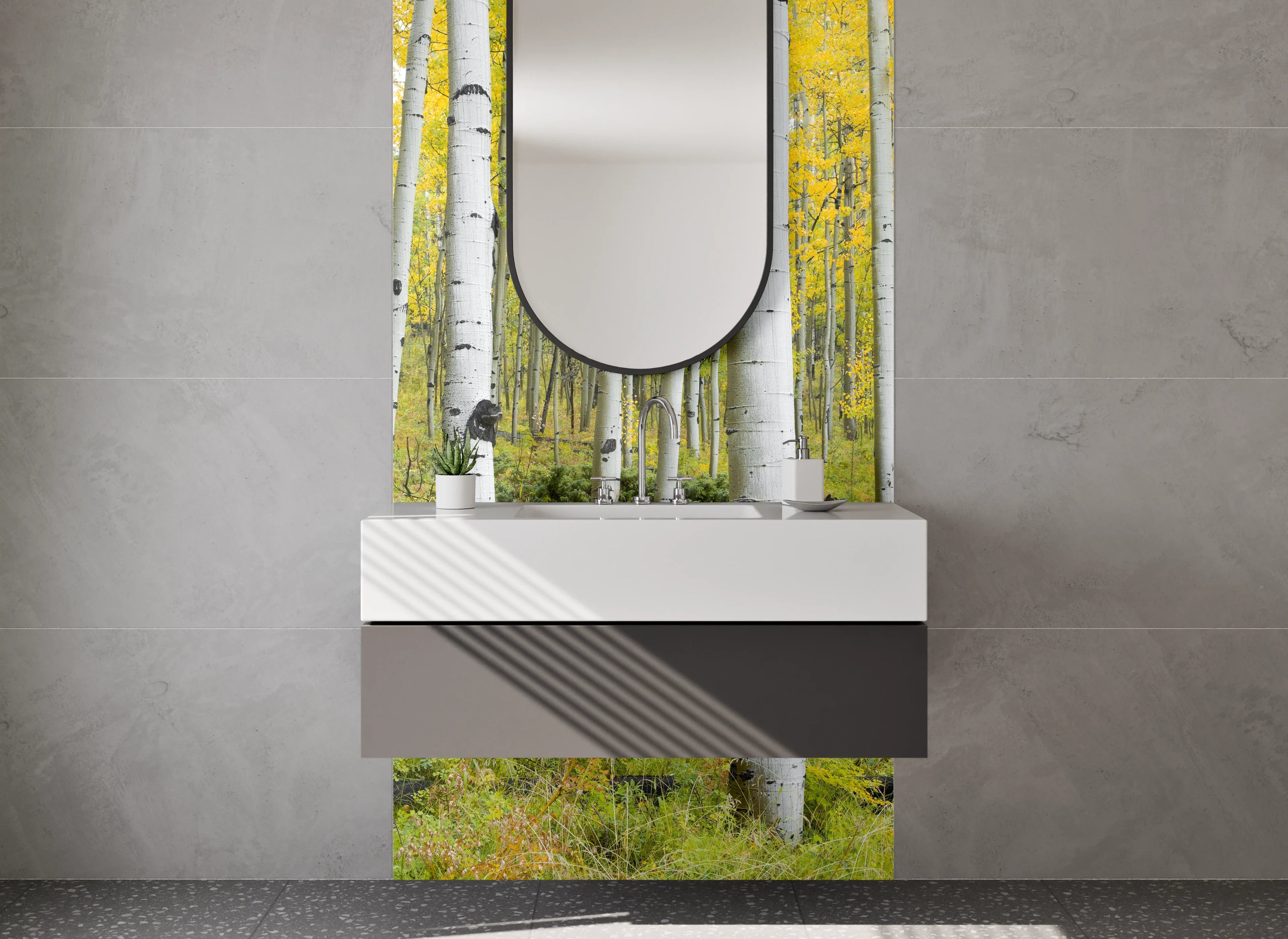 Waschbecken-Rückwand - Birkenwald im Frühling – Natur-Design