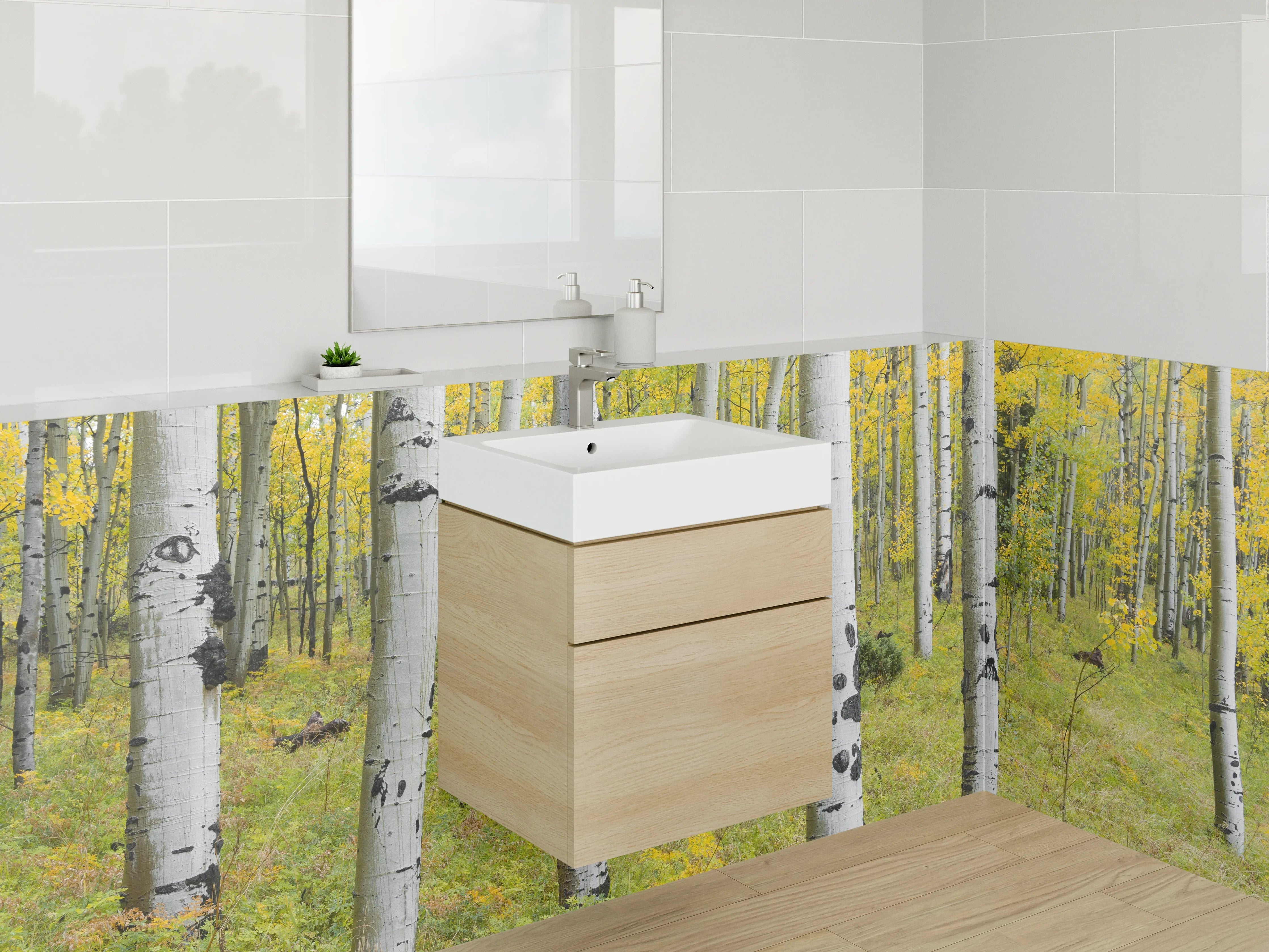 Waschbecken-Rückwand - Birkenwald im Frühling – Natur-Design