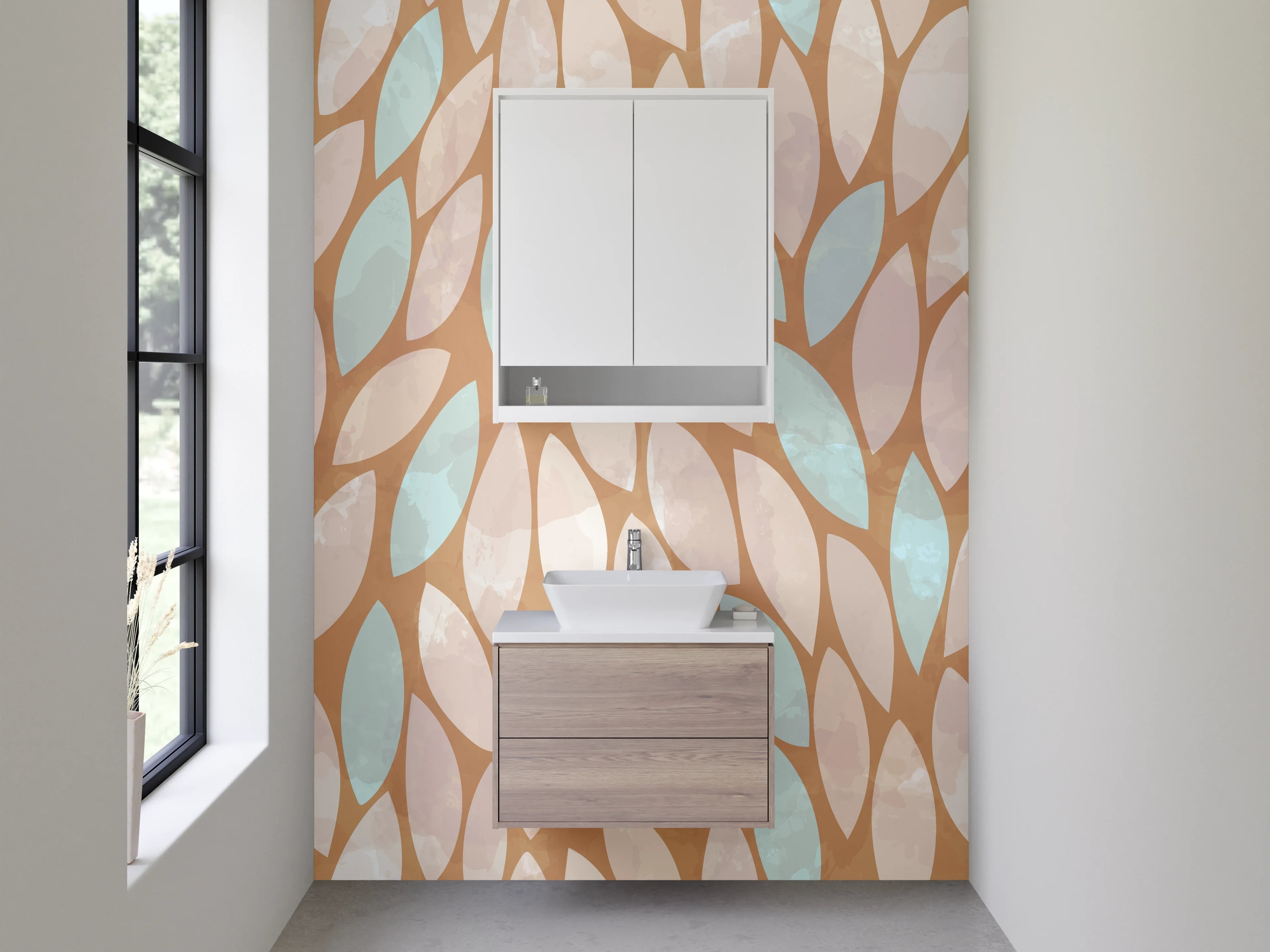 Waschbecken-Rückwand - Blätter-Design Braun Beige Türkis Muster