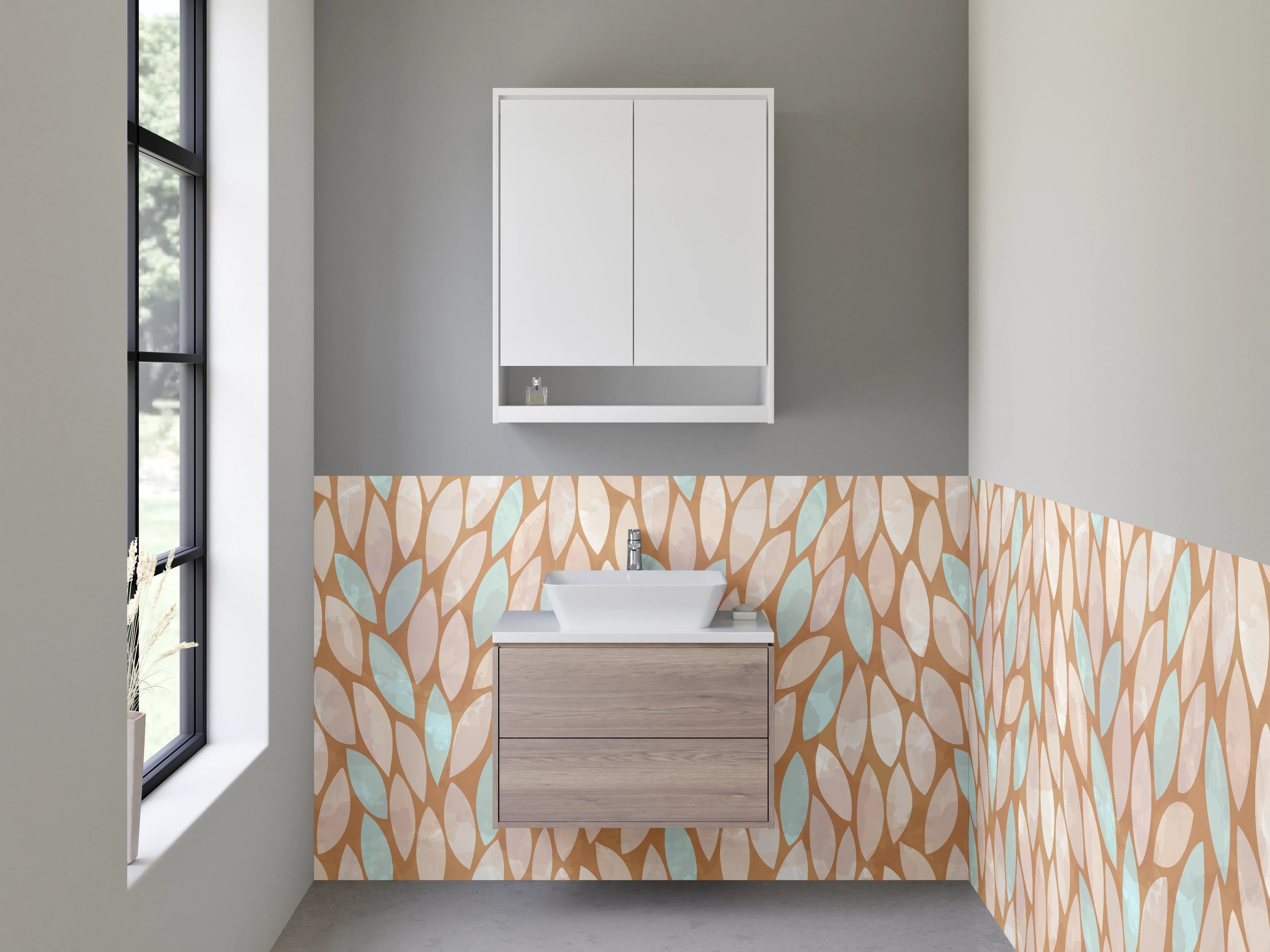Waschbecken-Rückwand - Blätter-Design Braun Beige Türkis Muster