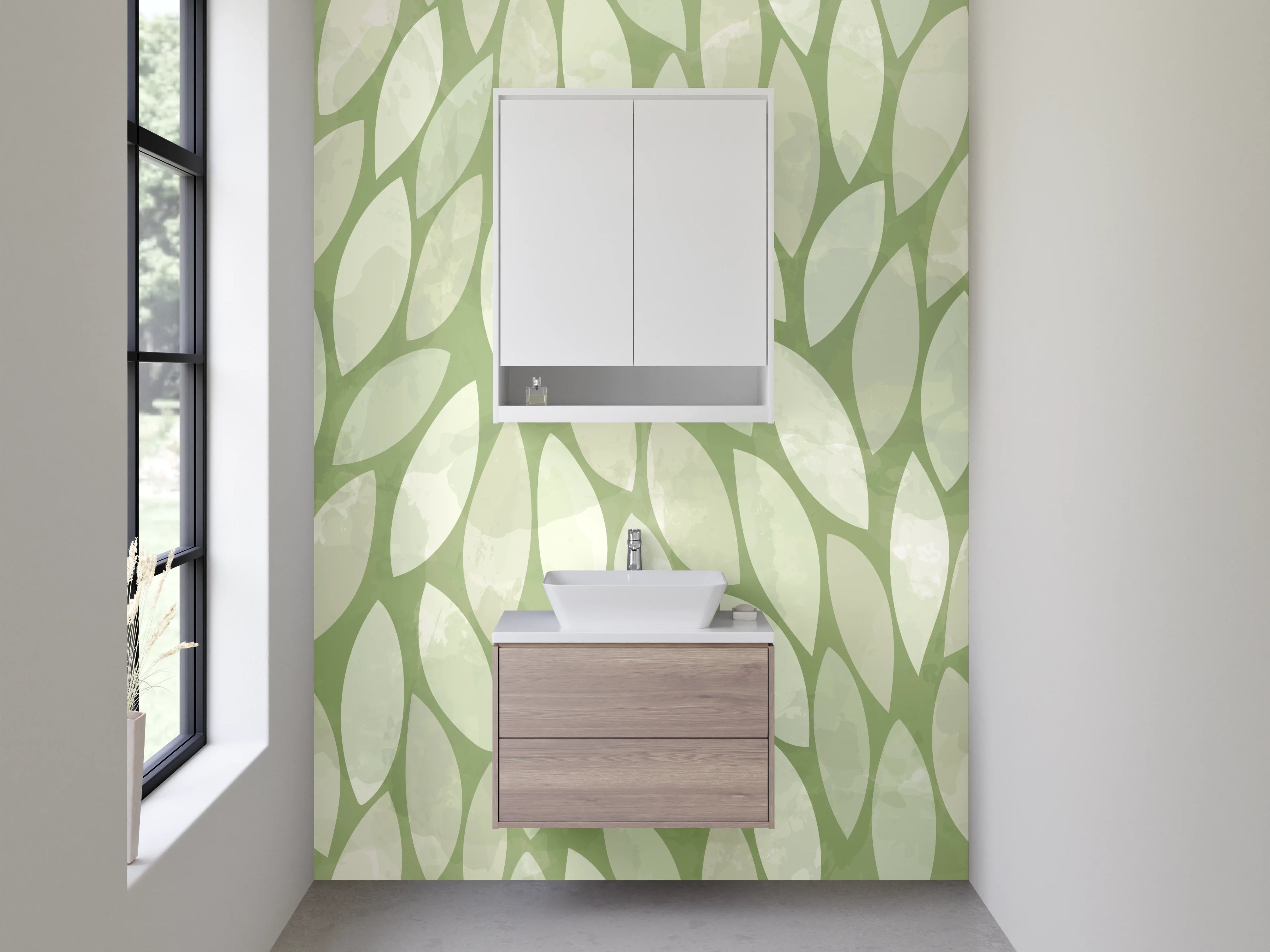 Waschbecken-Rückwand - Blätter Muster Grün Modern