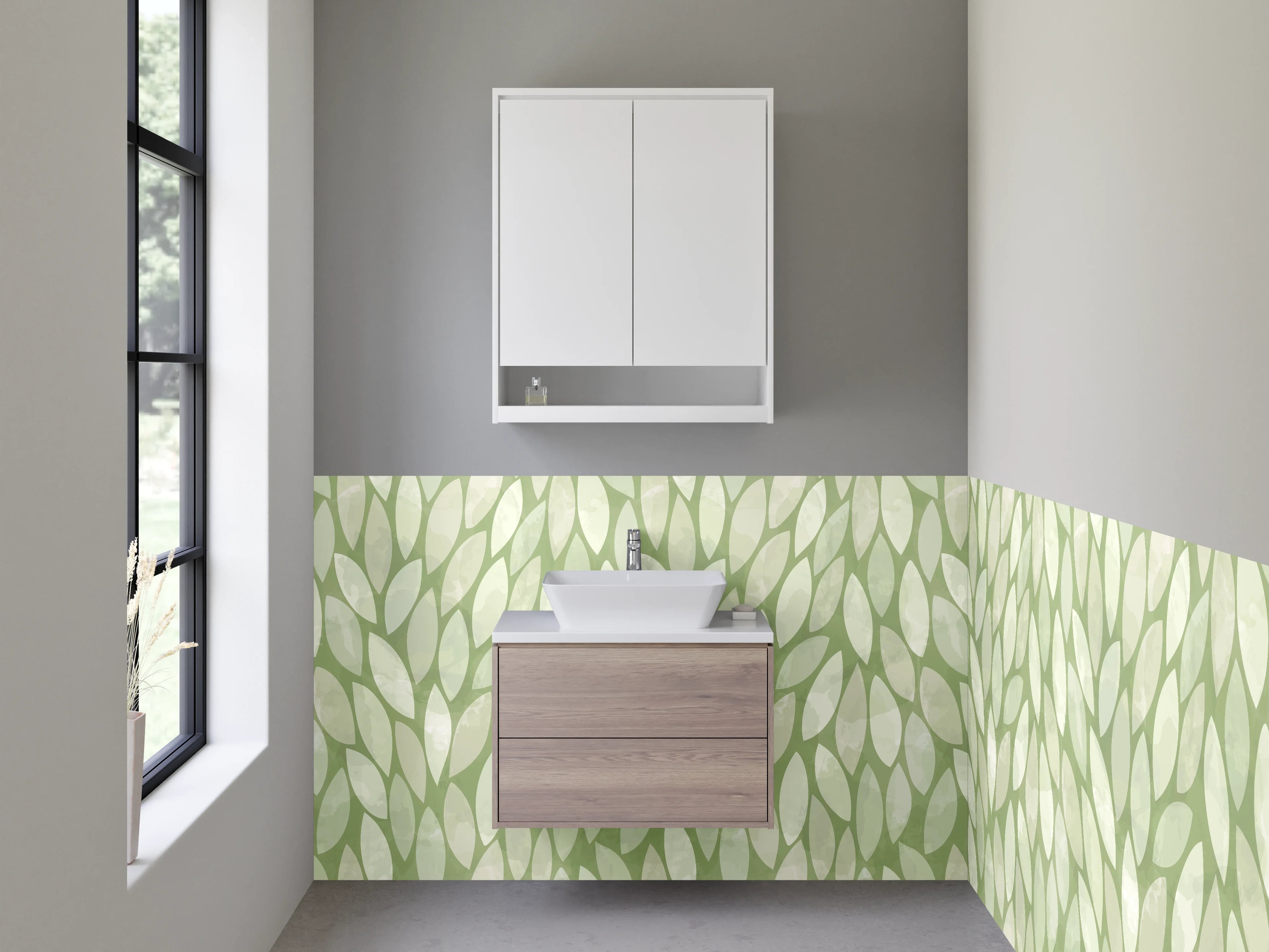 Waschbecken-Rückwand - Blätter Muster Grün Modern