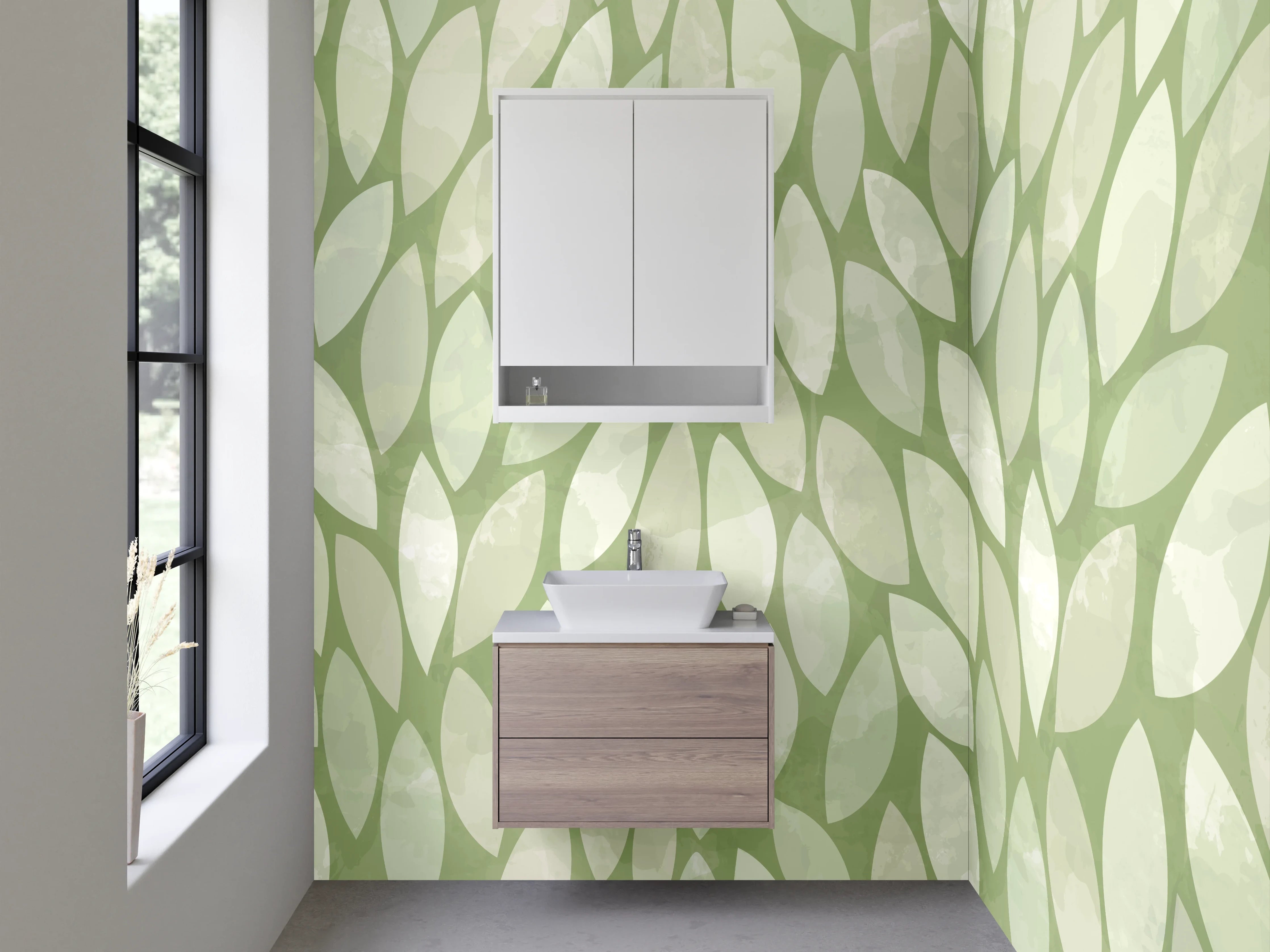 Waschbecken-Rückwand - Blätter Muster Grün Modern
