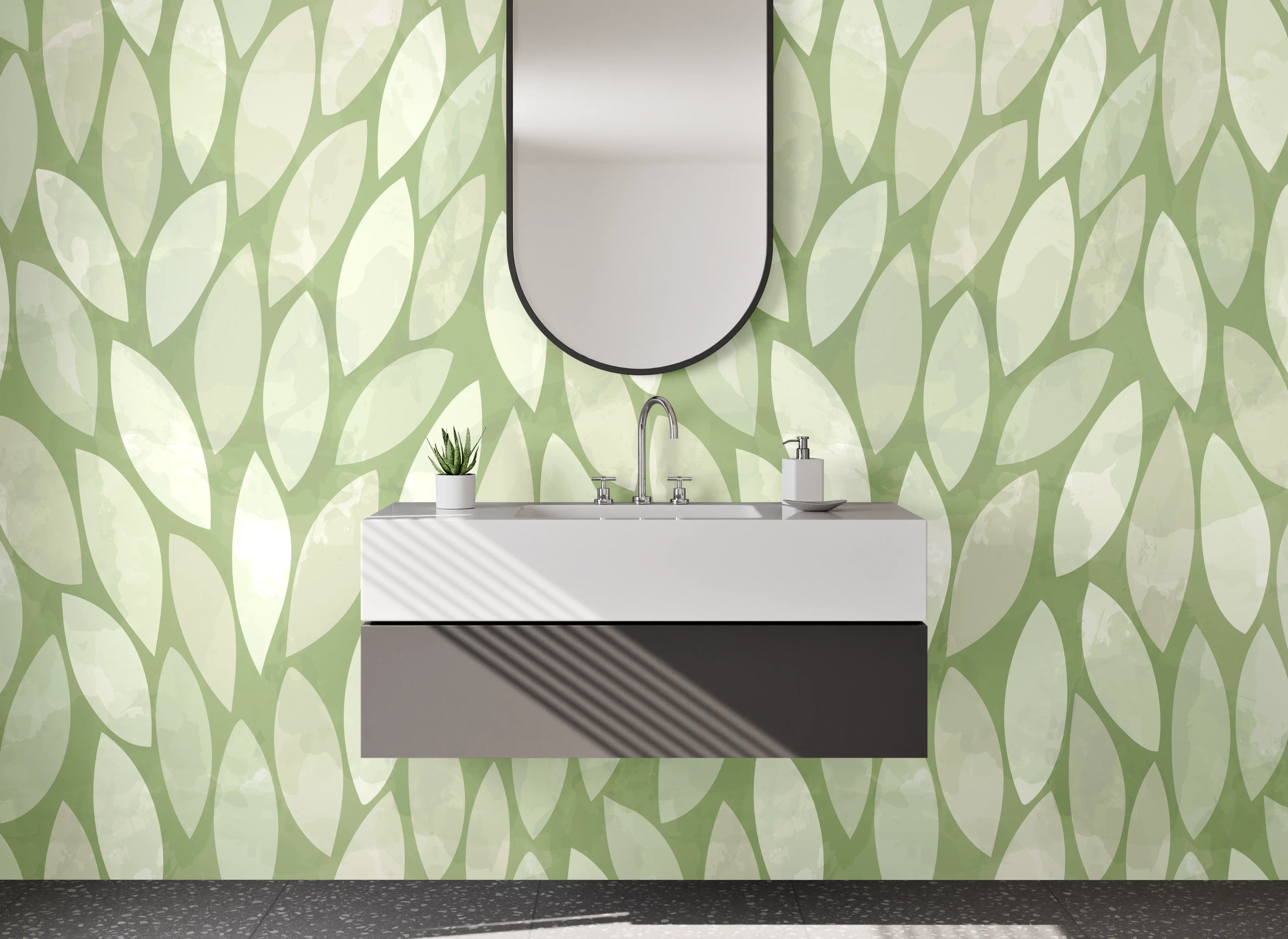 Waschbecken-Rückwand - Blätter Muster Grün Modern