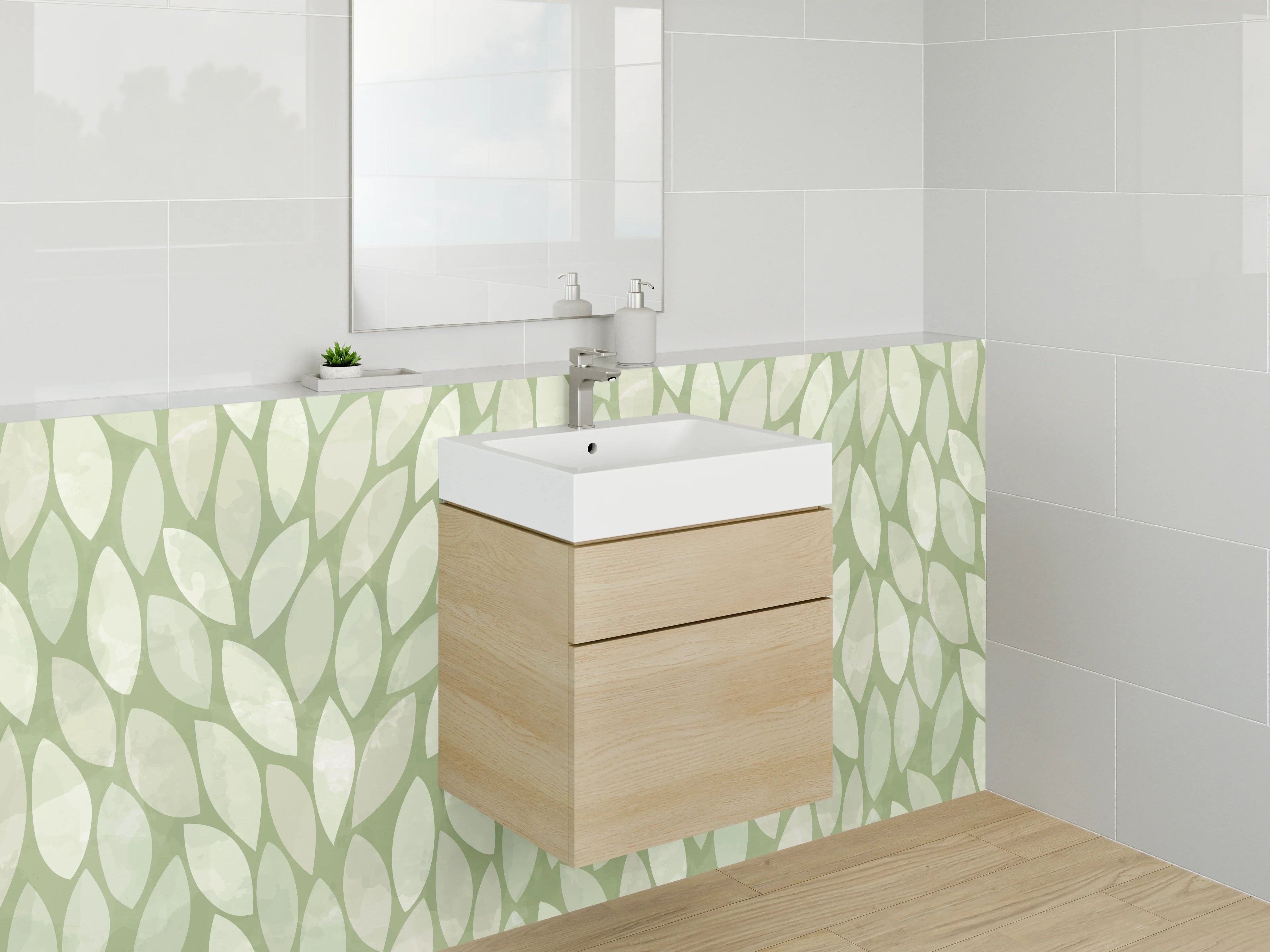 Waschbecken-Rückwand - Blätter Muster Grün Modern