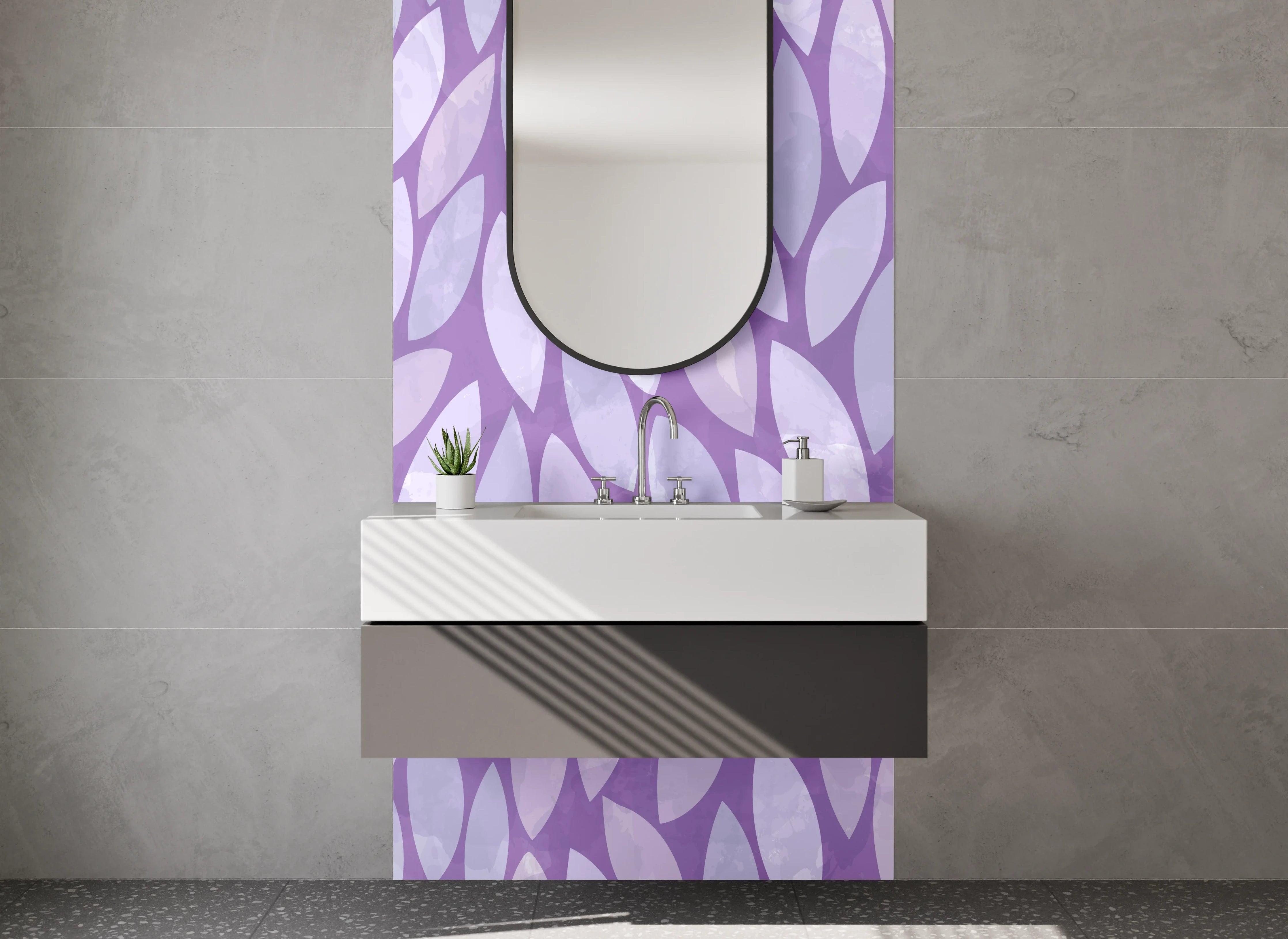 Waschbecken-Rückwand - Blättermuster Lila Moderne Wanddeko