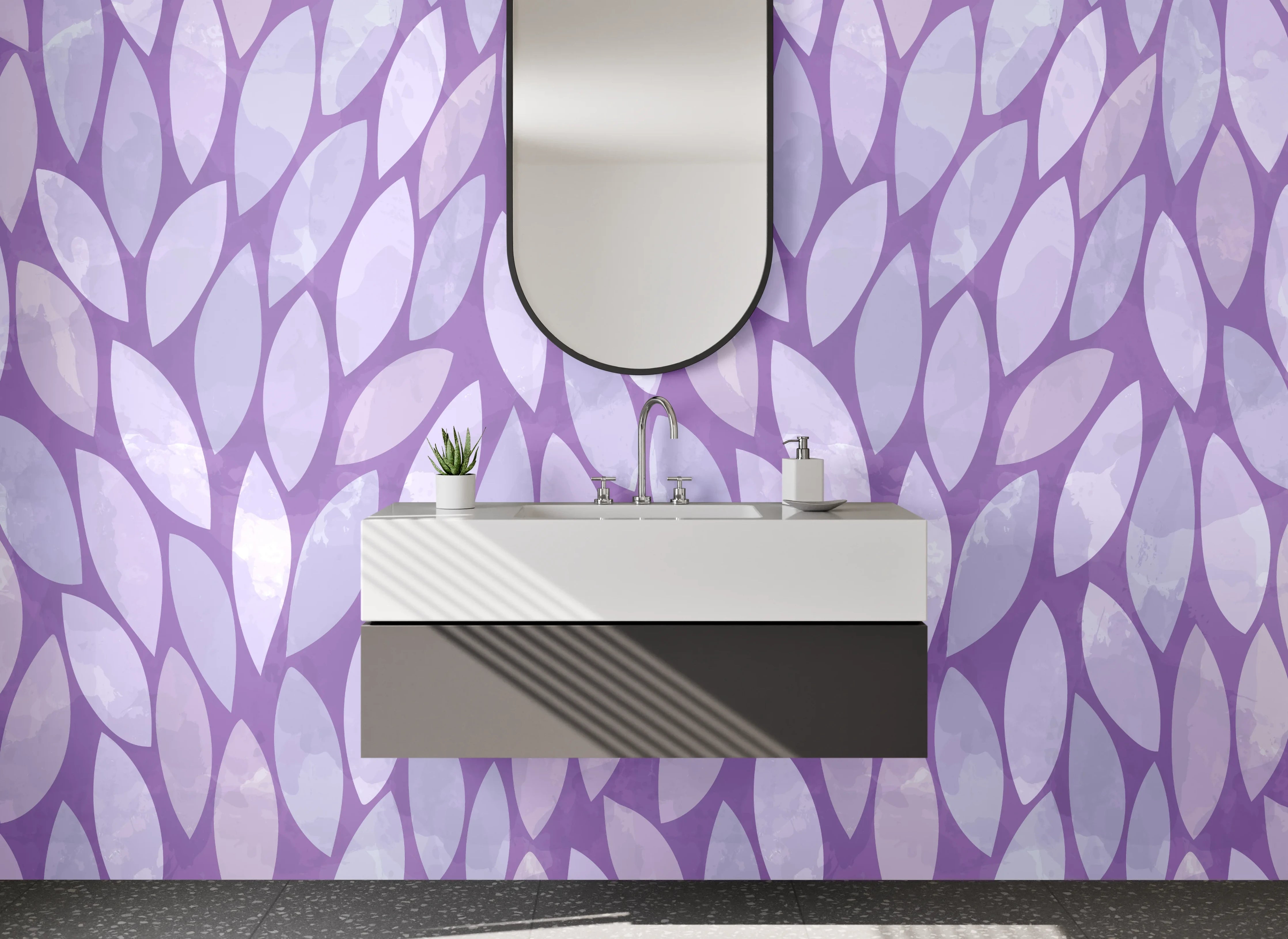 Waschbecken-Rückwand - Blättermuster Lila Moderne Wanddeko