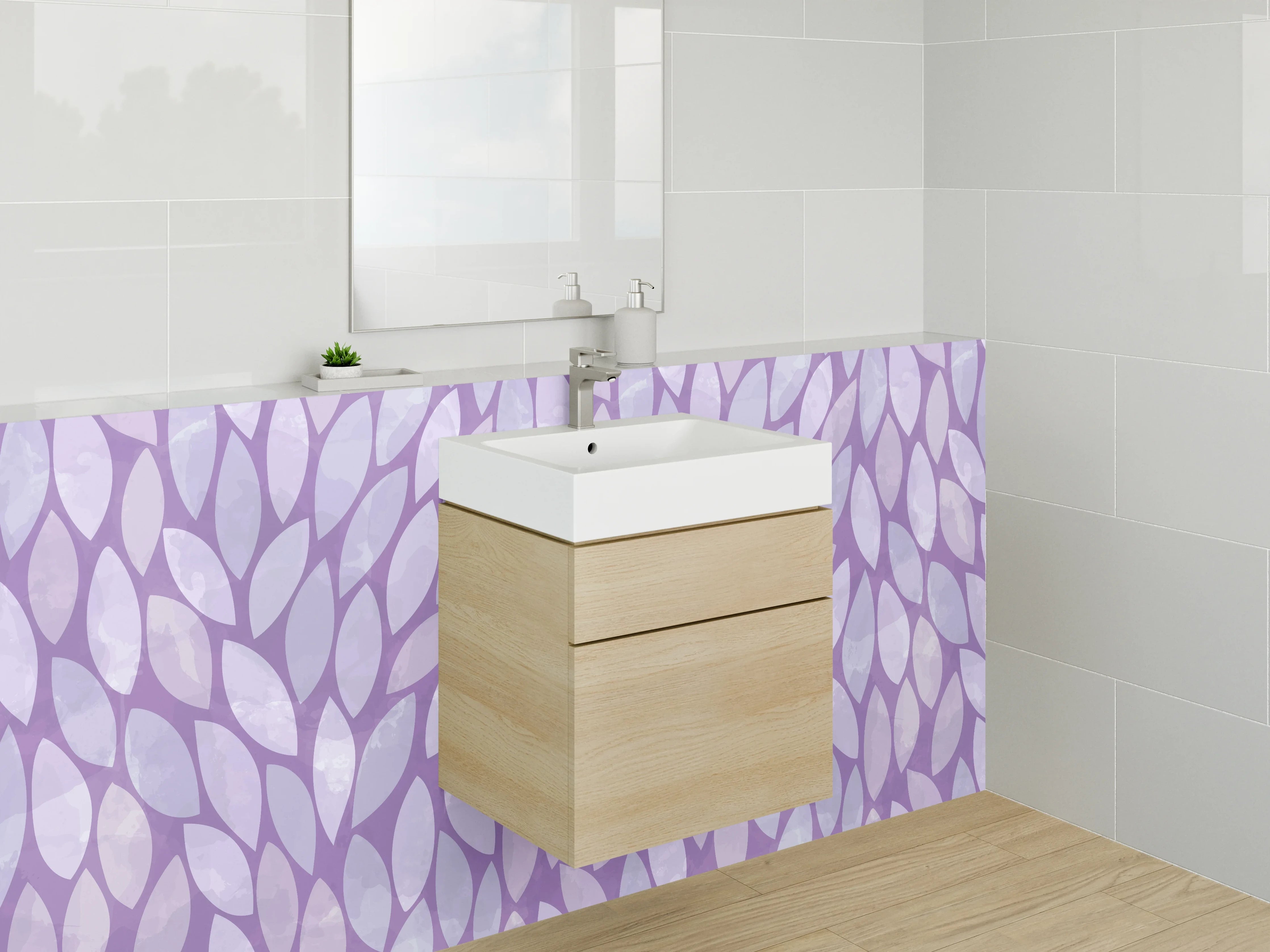 Waschbecken-Rückwand - Blättermuster Lila Moderne Wanddeko