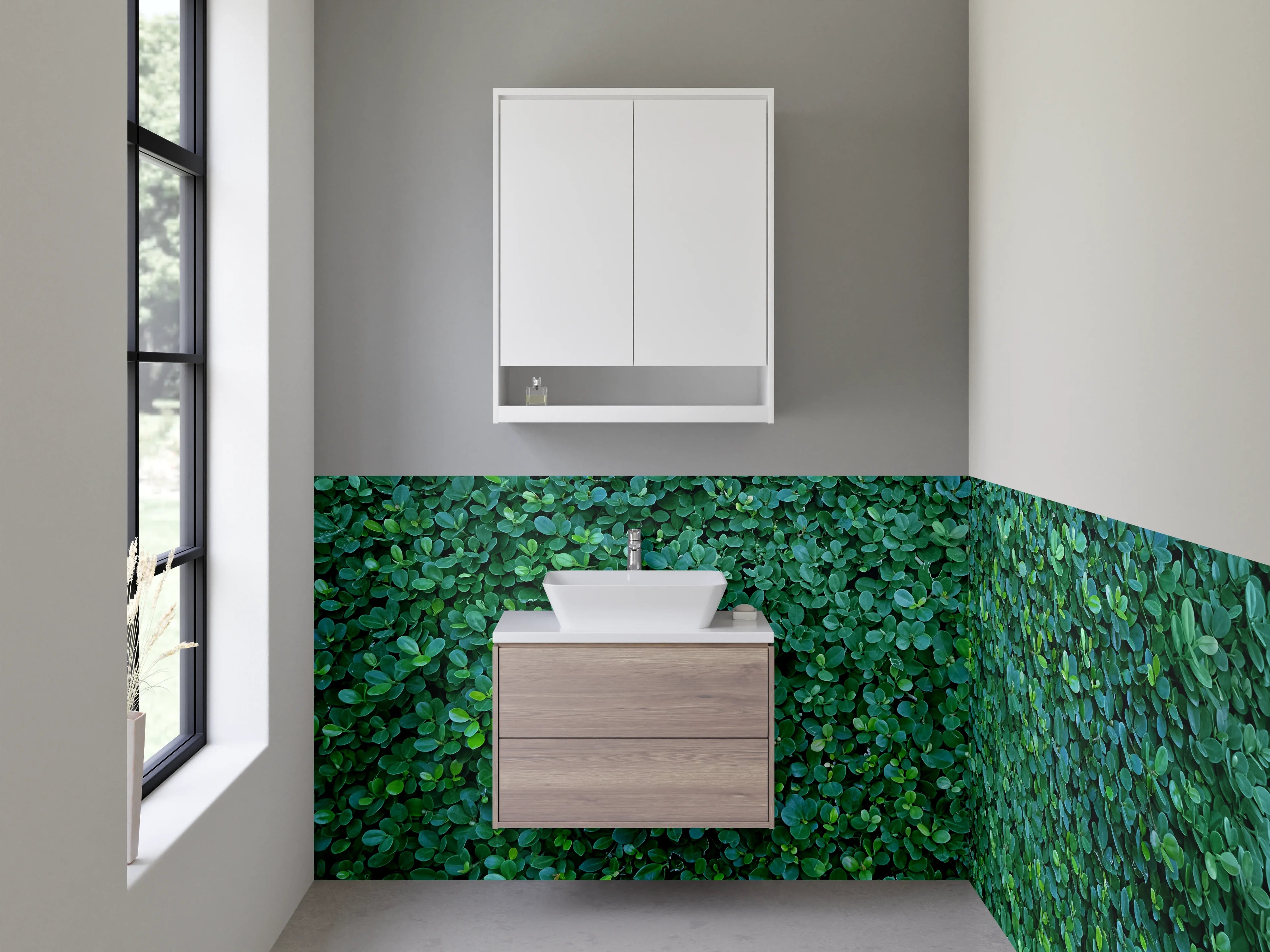 Waschbecken-Rückwand - Blätterteppich grüne Natur-Pflanzenwand