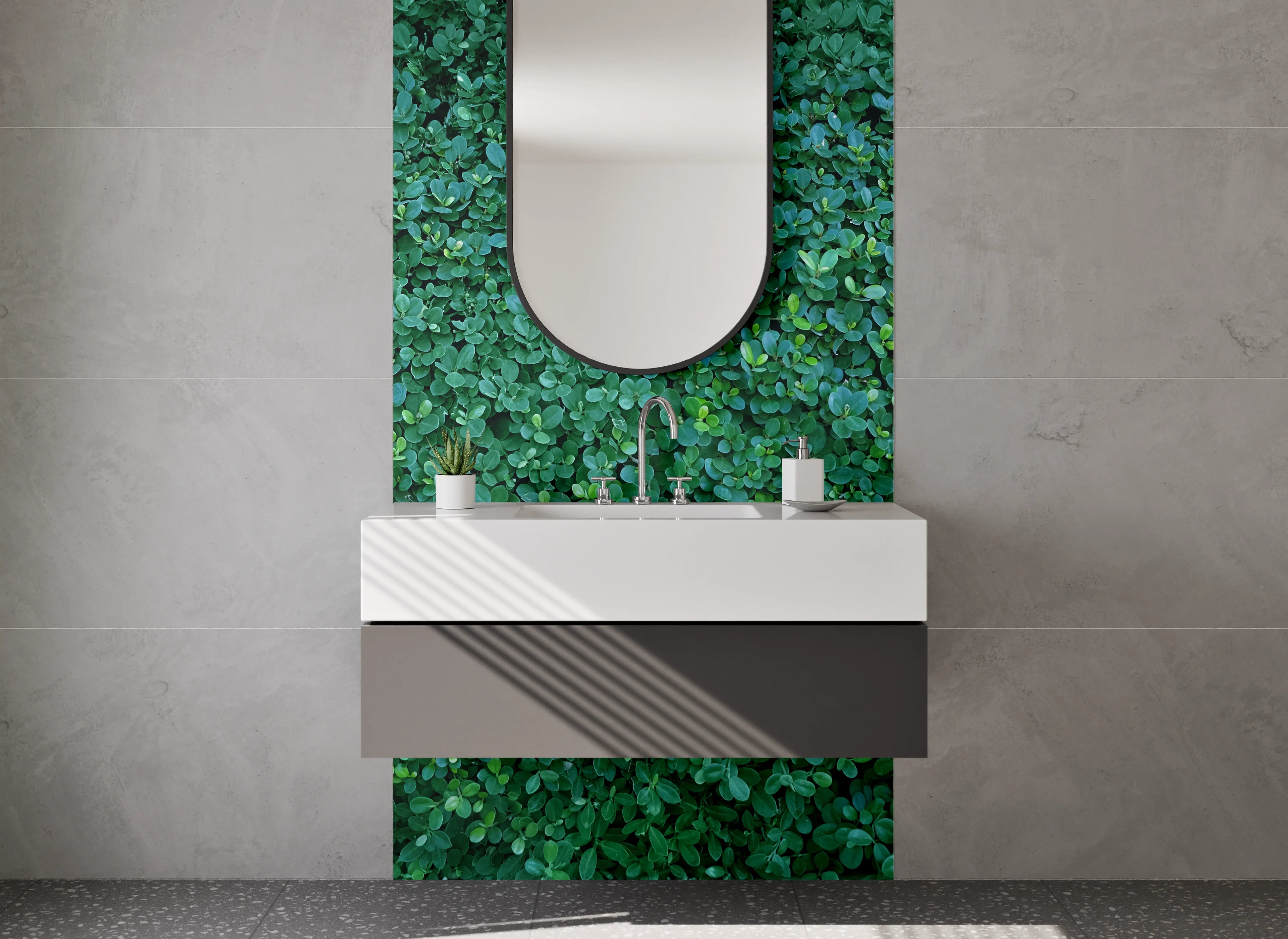Waschbecken-Rückwand - Blätterteppich grüne Natur-Pflanzenwand