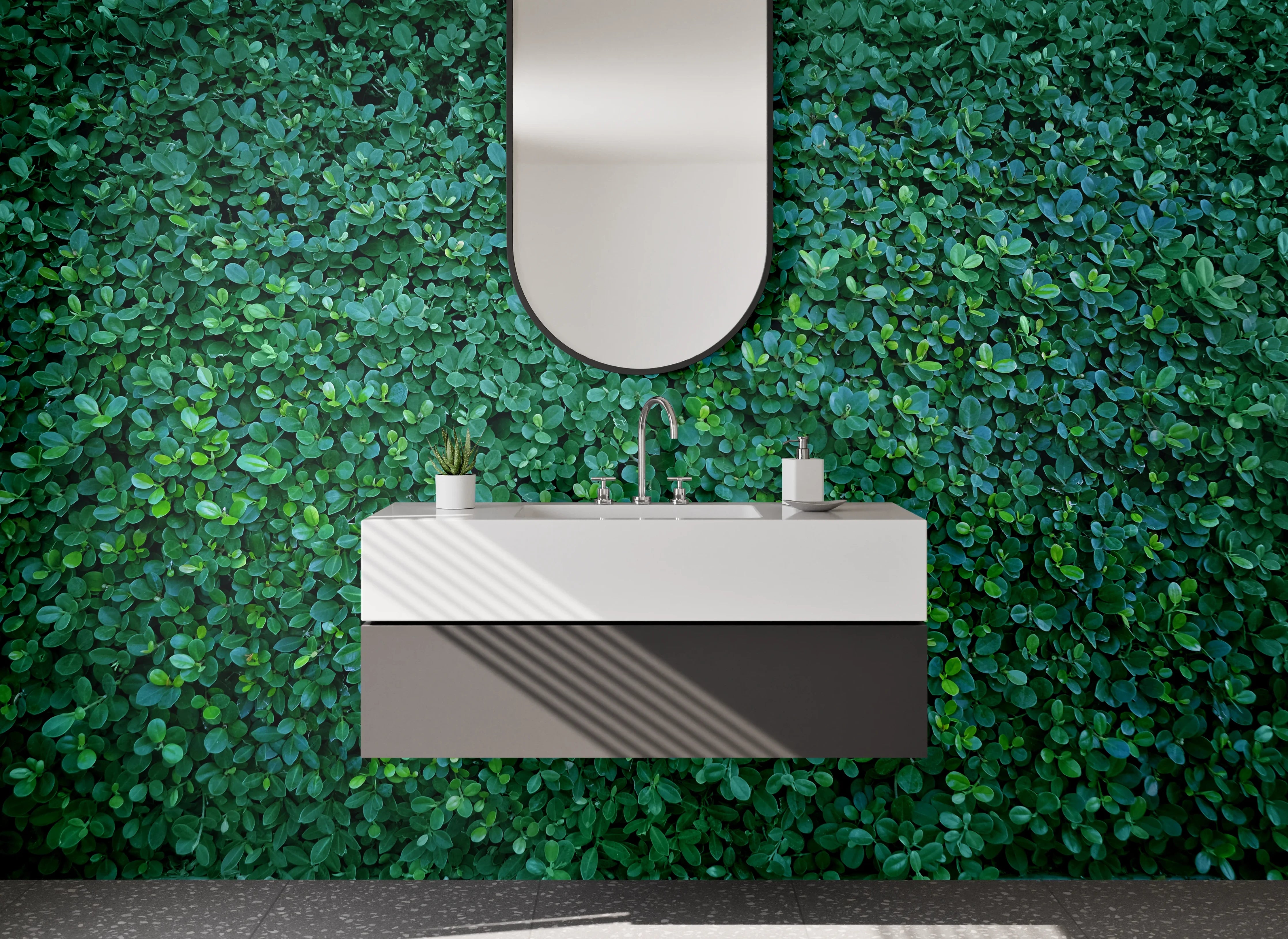 Waschbecken-Rückwand - Blätterteppich grüne Natur-Pflanzenwand