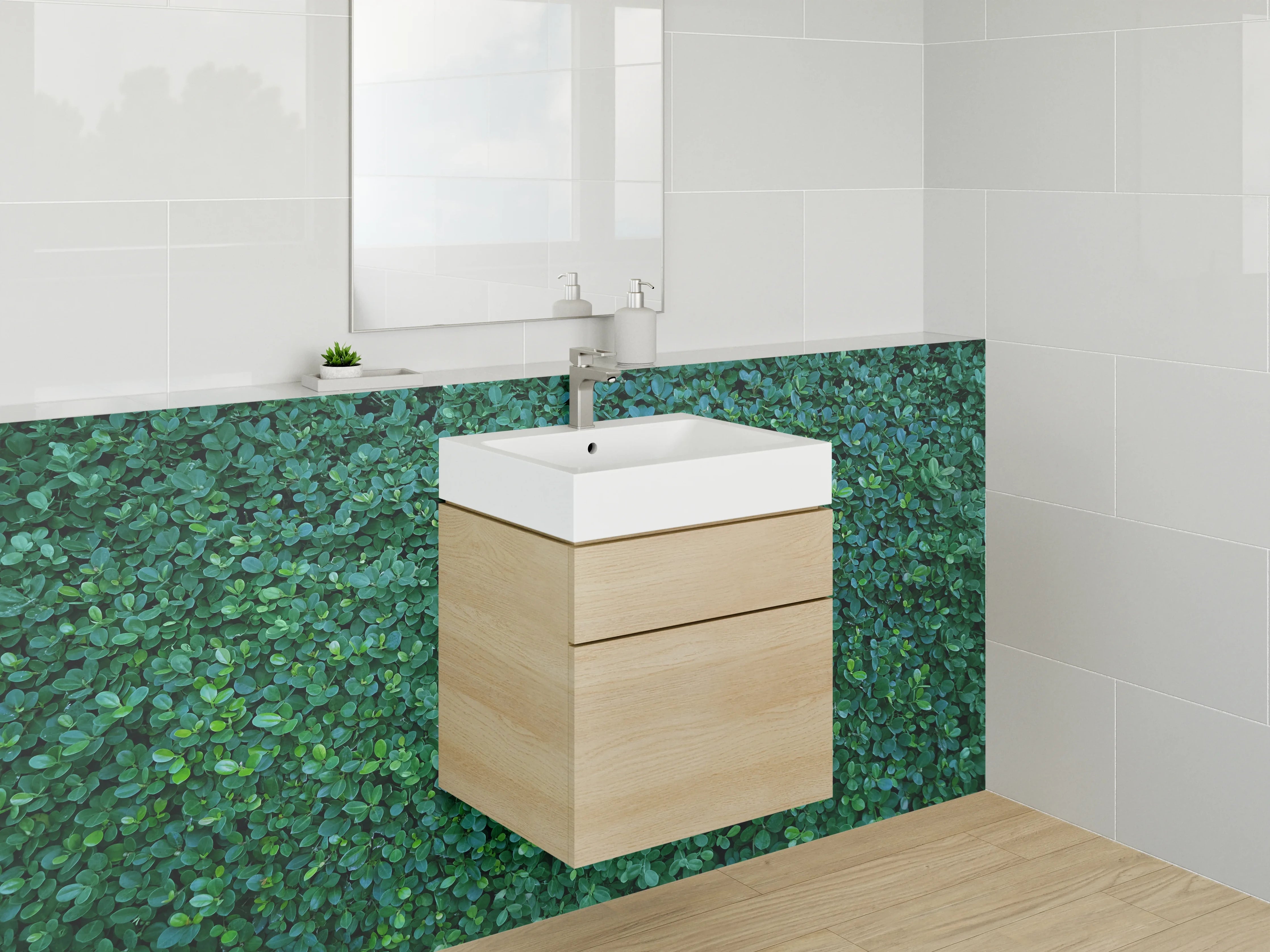 Waschbecken-Rückwand - Blätterteppich grüne Natur-Pflanzenwand