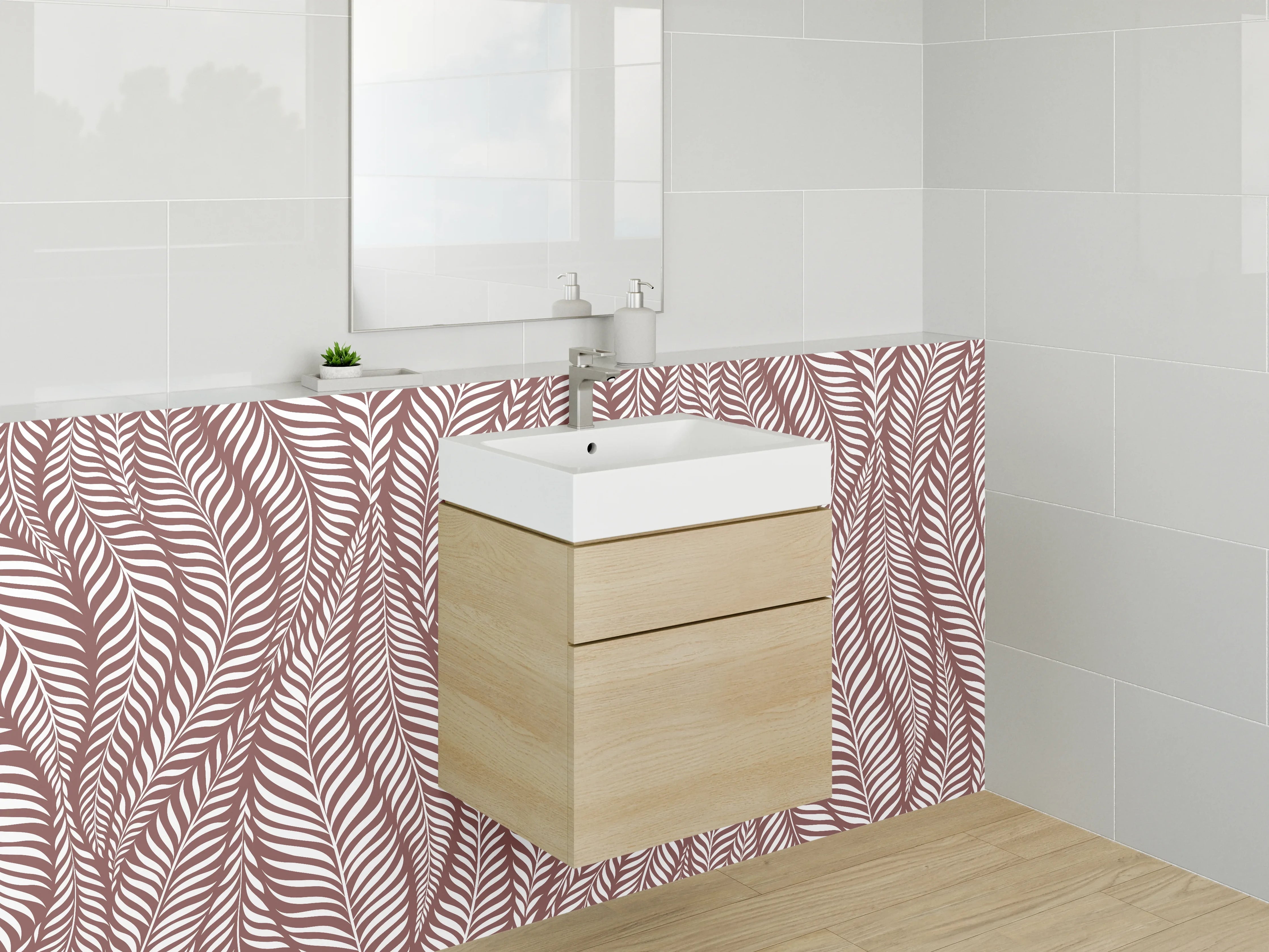 Waschbecken-Rückwand - Blattdesign Braun Grau-Weiß Eleganz