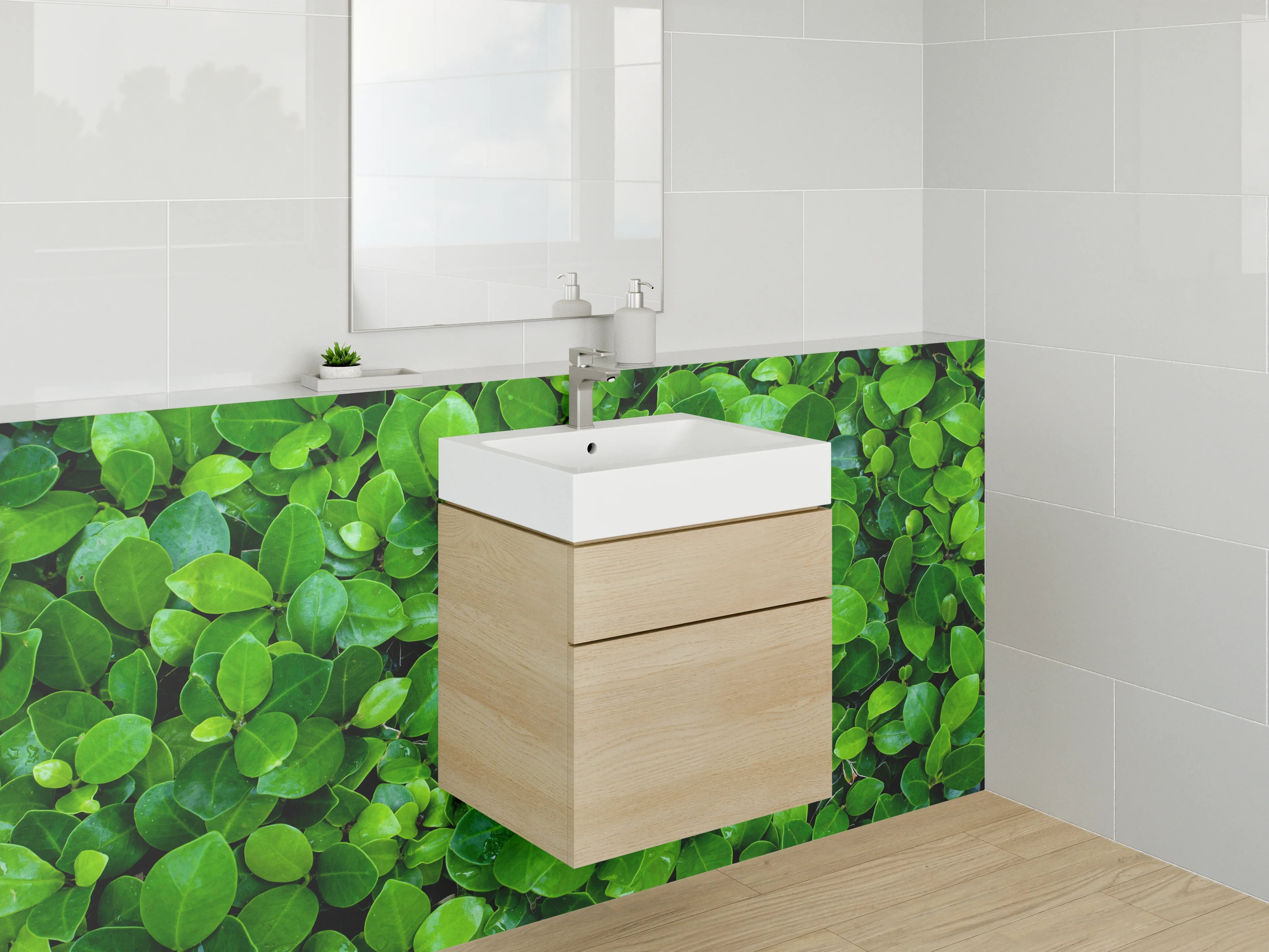 Waschbecken-Rückwand - Blattgrüne Pflanzen auf Wand – Naturmotiv