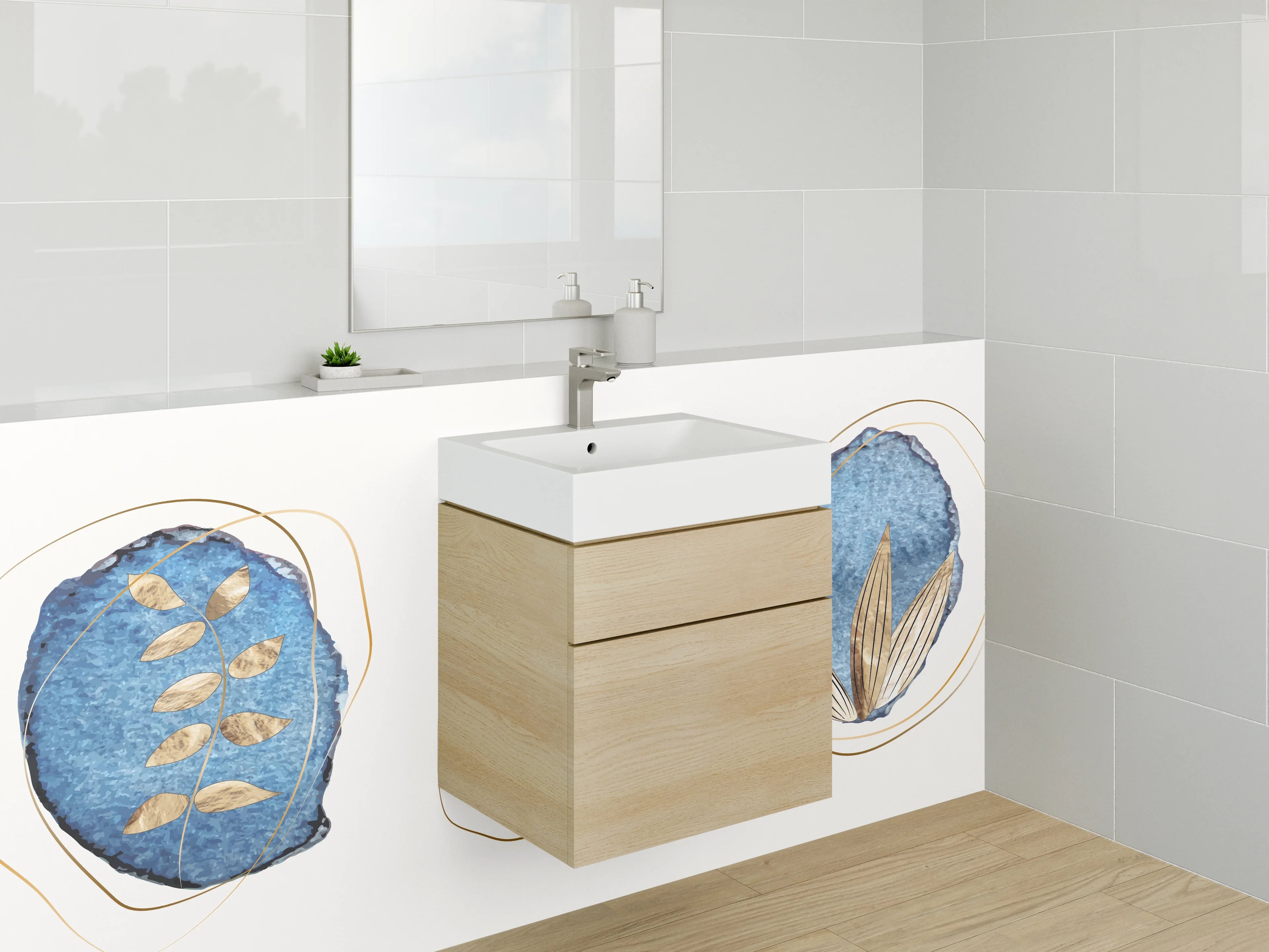 Waschbecken-Rückwand - Blau Gold Abstrakte Aquarell-Kunst