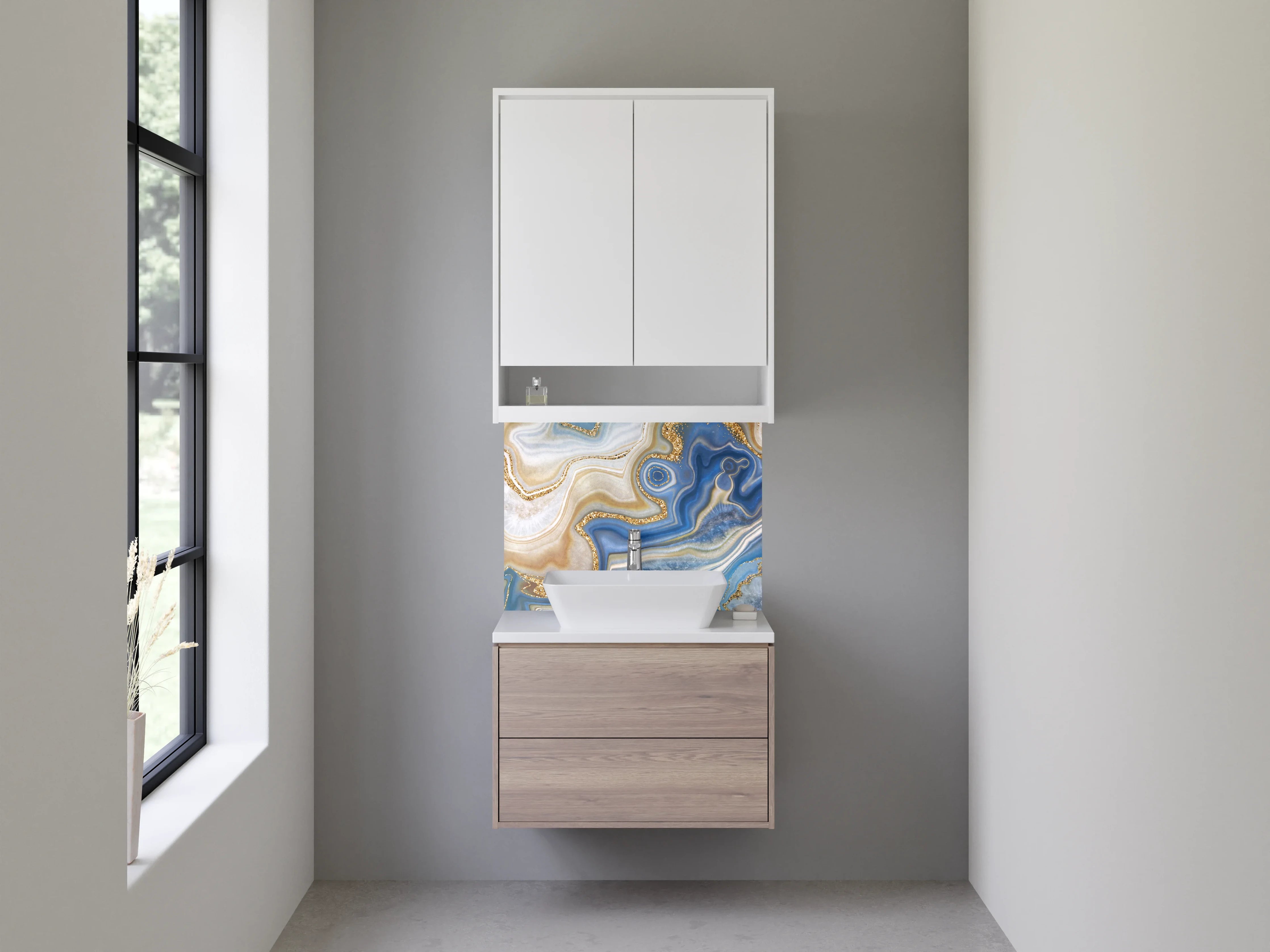 Waschbecken-Rückwand - Blau-Goldene Marmor-Optik abstrakt