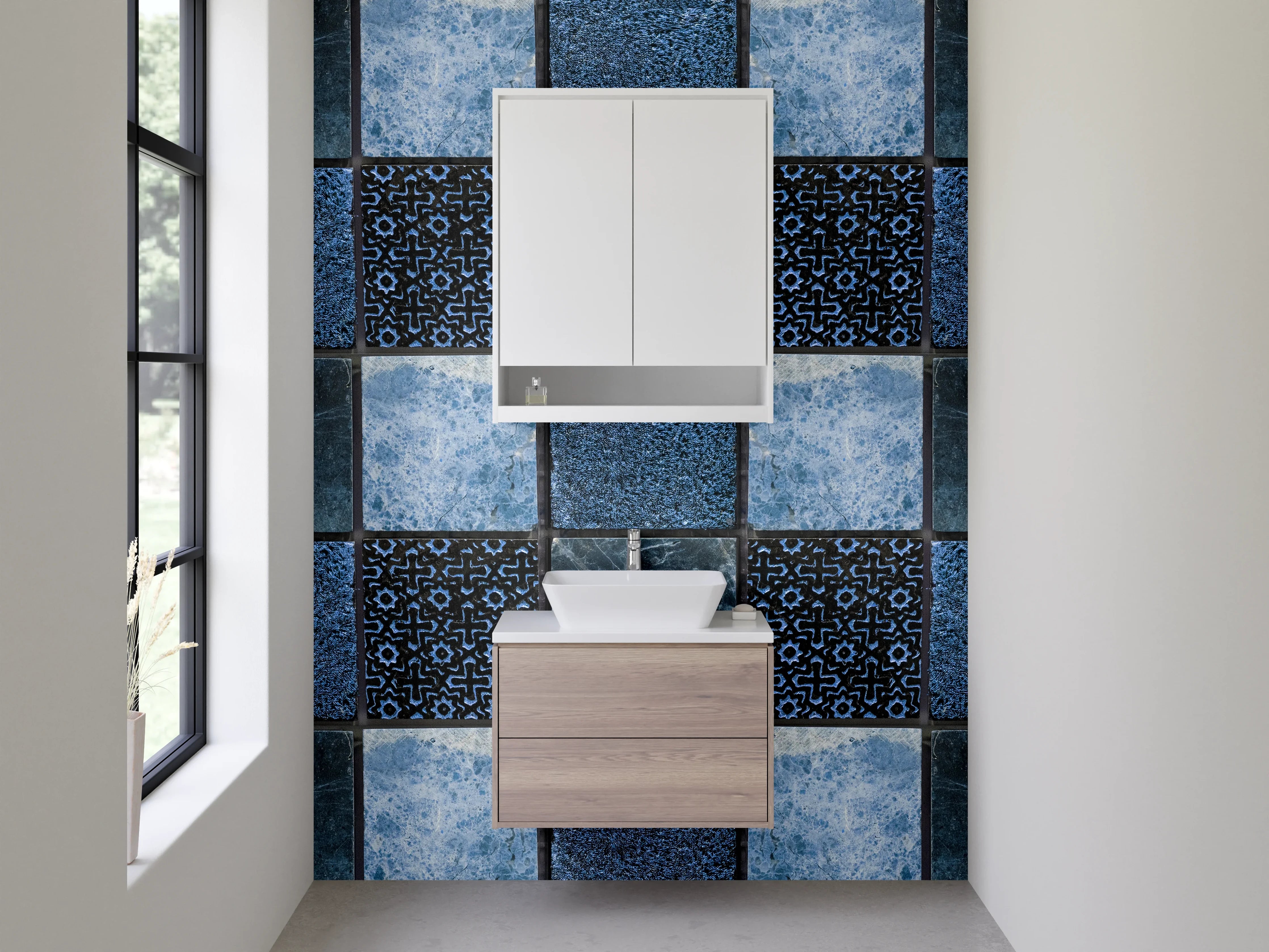 Waschbecken-Rückwand - Blau-Graues Mosaikflair