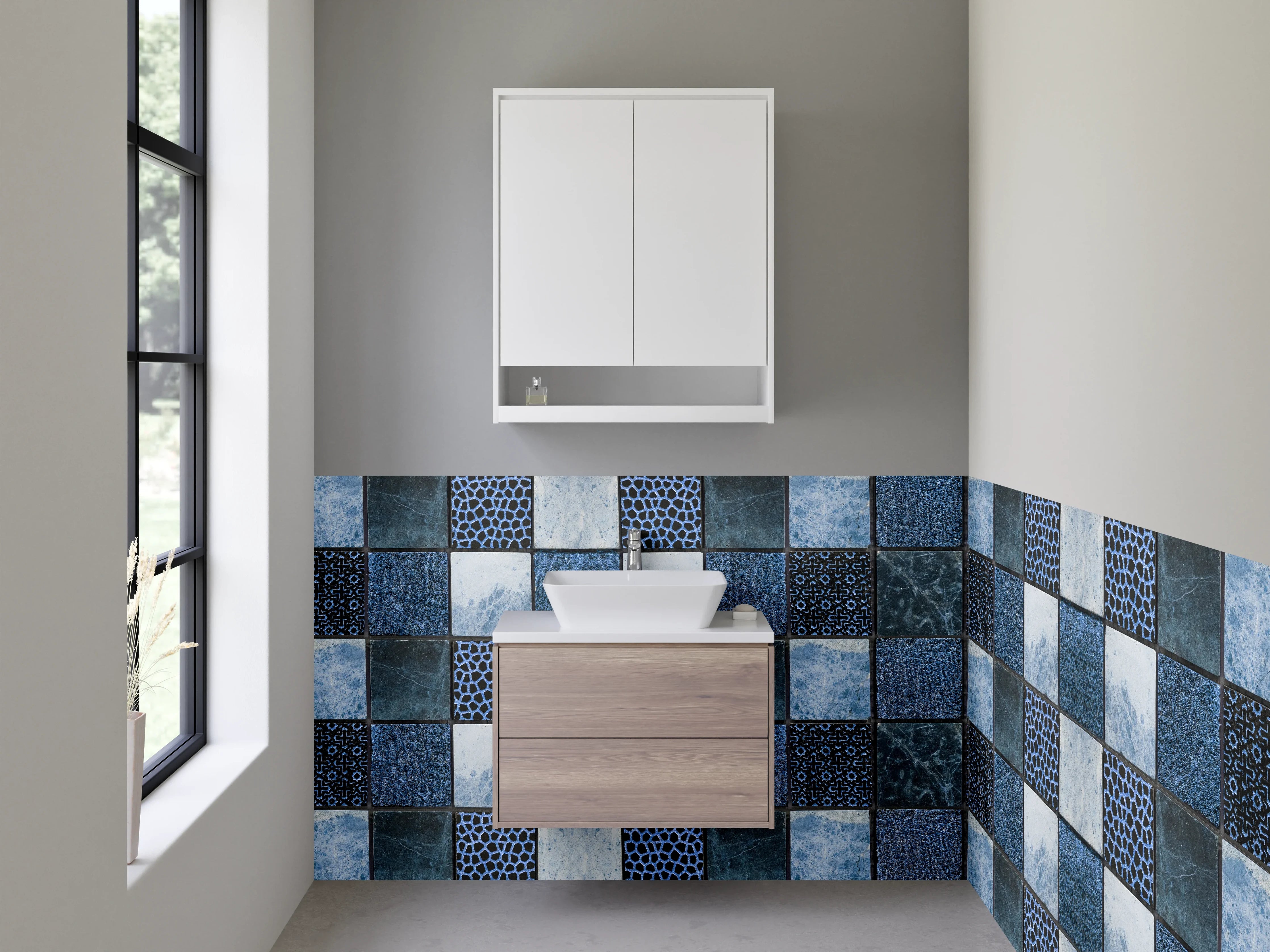 Waschbecken-Rückwand - Blau-Graues Mosaikflair