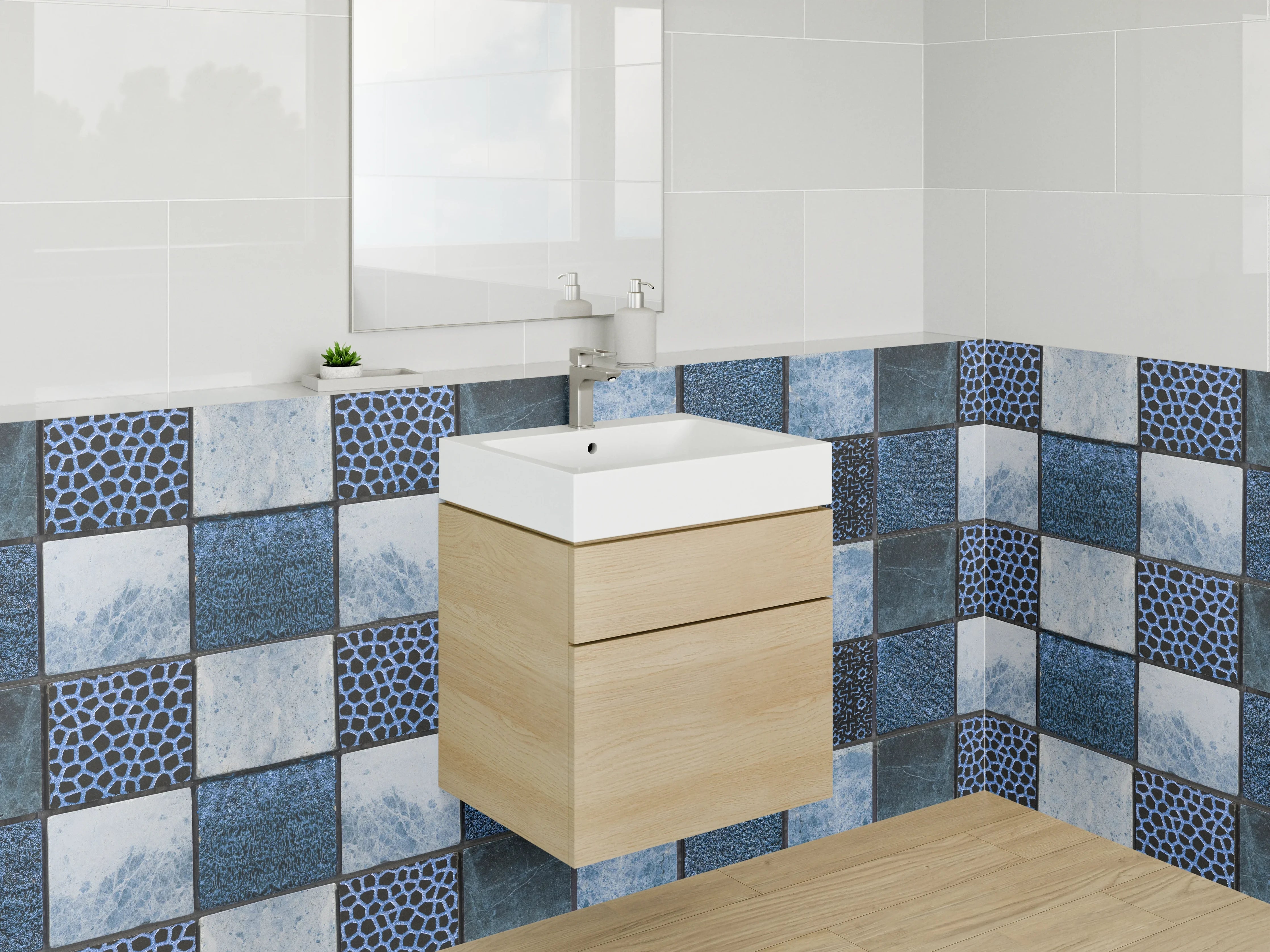 Waschbecken-Rückwand - Blau-Graues Mosaikflair