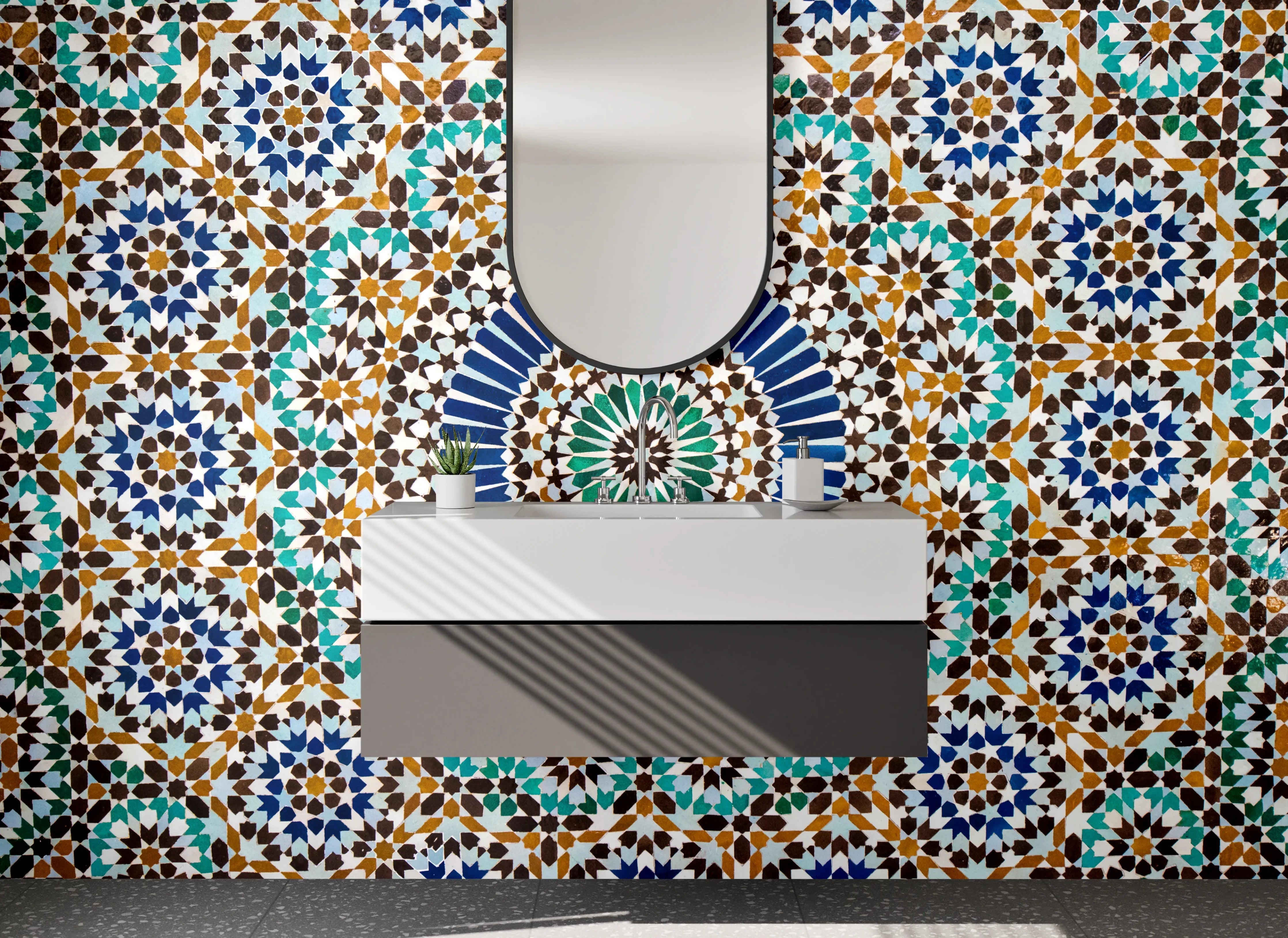 Waschbecken-Rückwand - Blau-Graues Mosaikfliesen-Dekor