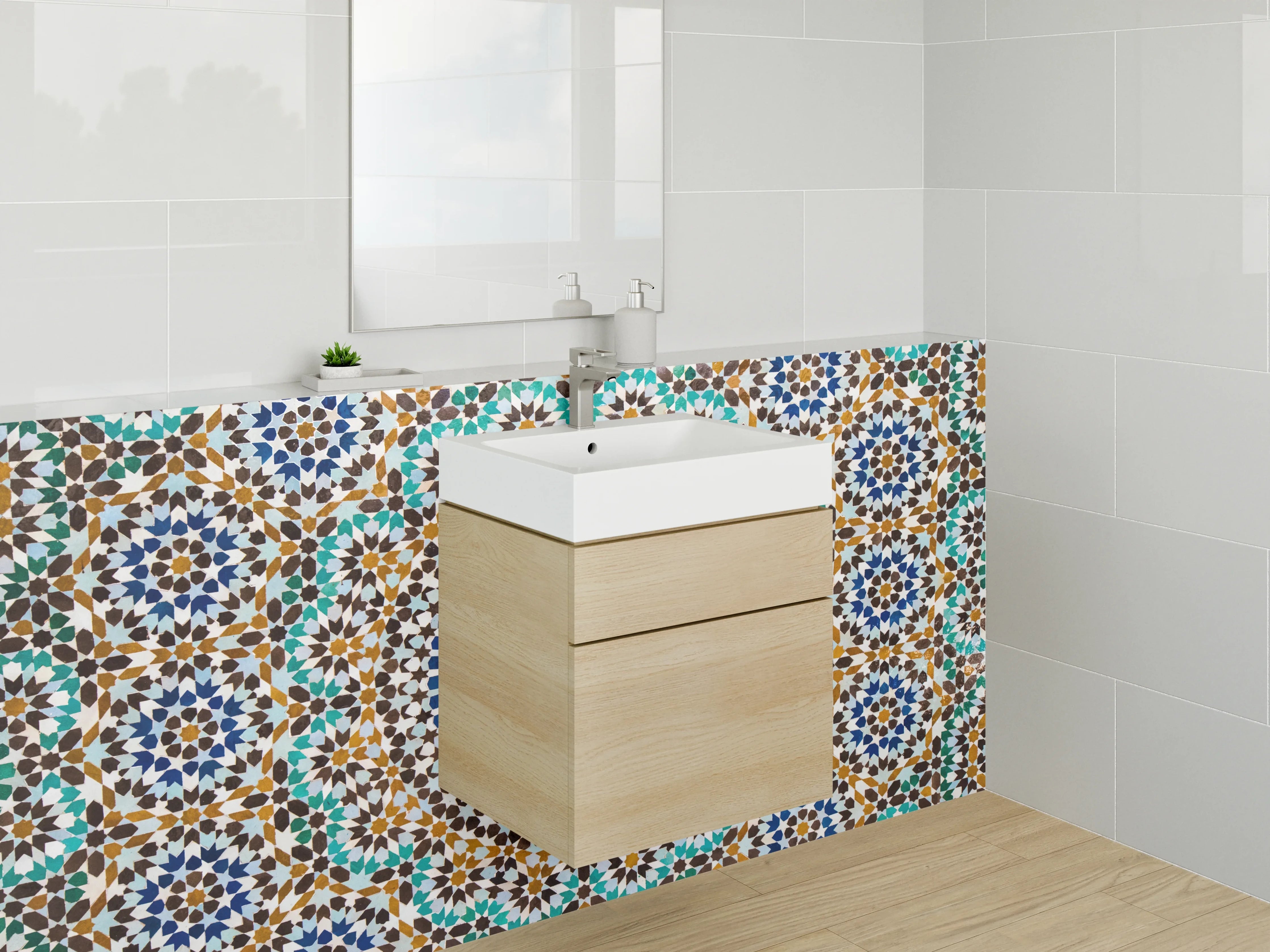 Waschbecken-Rückwand - Blau-Graues Mosaikfliesen-Dekor