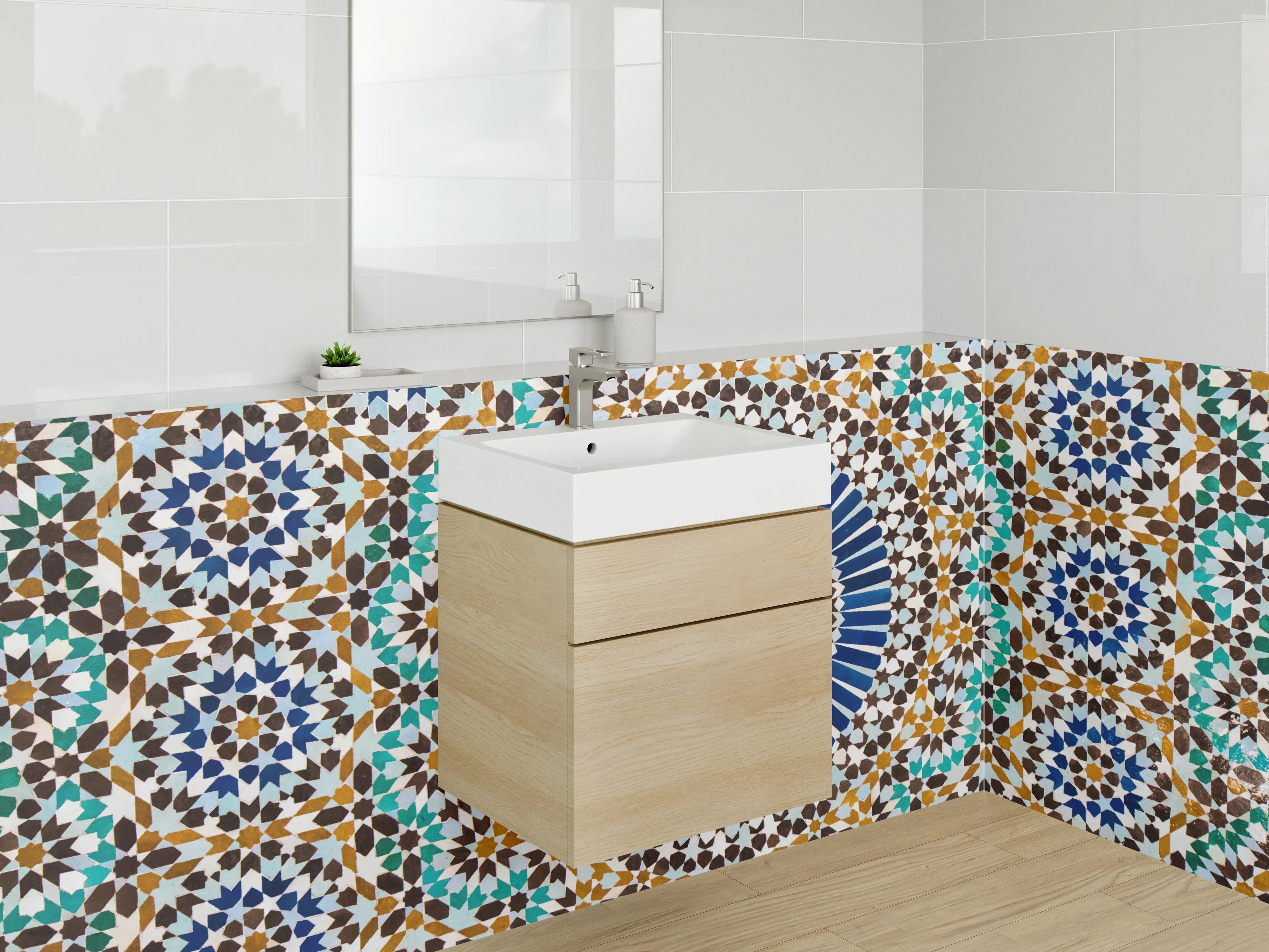 Waschbecken-Rückwand - Blau-Graues Mosaikfliesen-Dekor