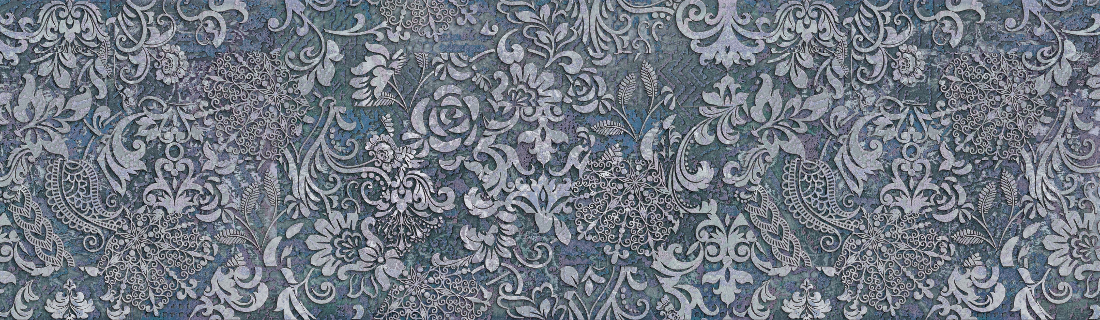 Waschbecken-Rückwand-Blau-graues florales Ornamentmuster