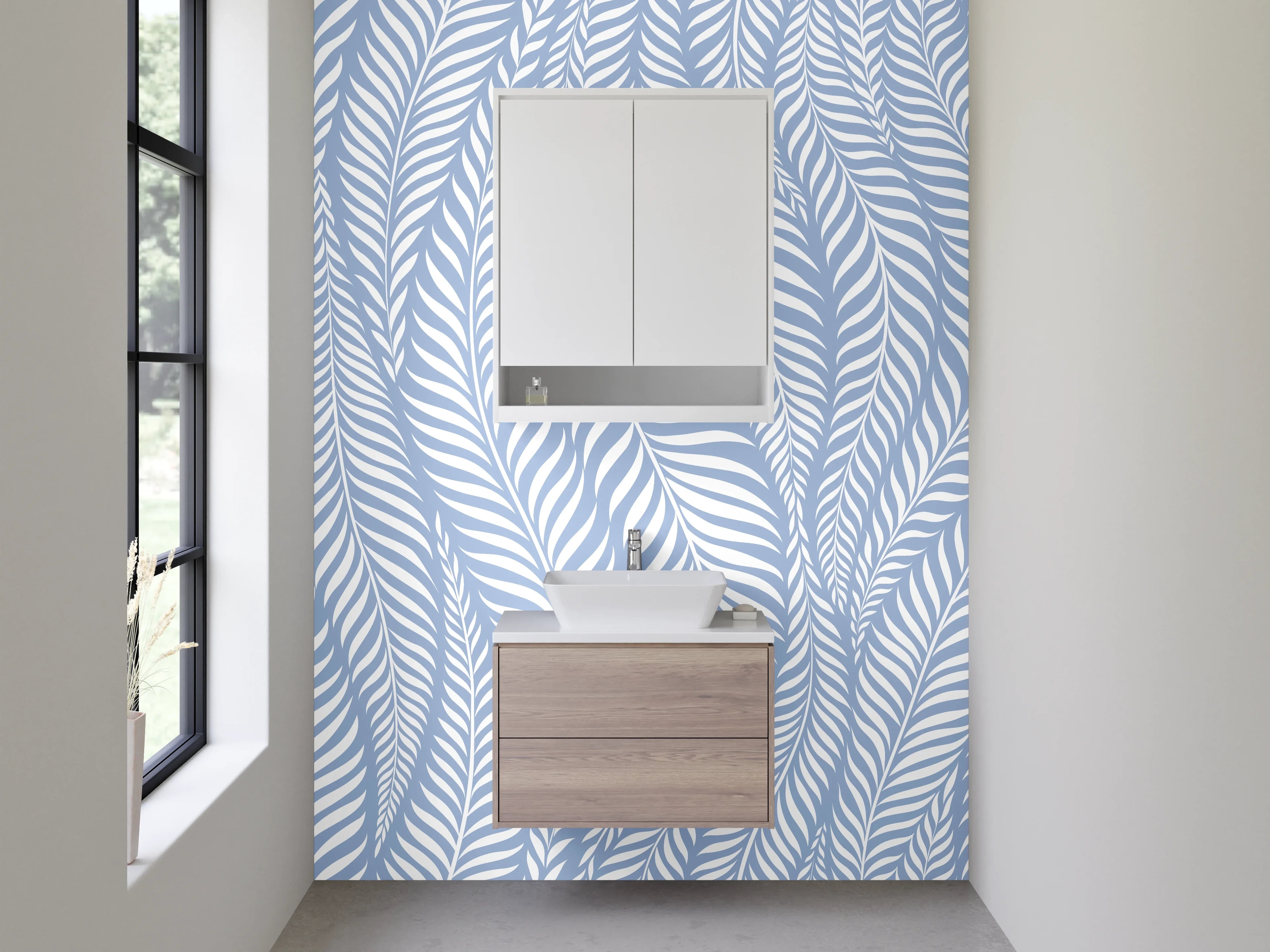 Waschbecken-Rückwand - Blau-weißes Blätter Design Muster